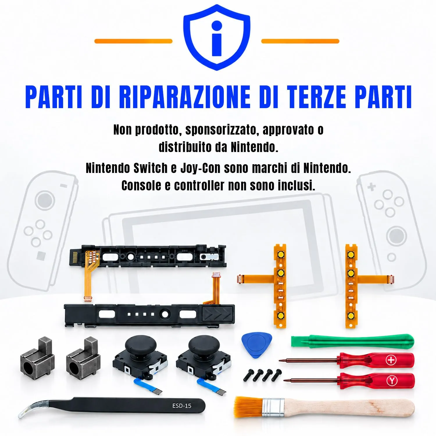 Mcbazel 18 in 1 Kit di Riparazione per Joy-Con Nintendo Switch con Cacciaviti, Joystick Analogici 3D SL/SR e Cavi Flessibili - immagine 9