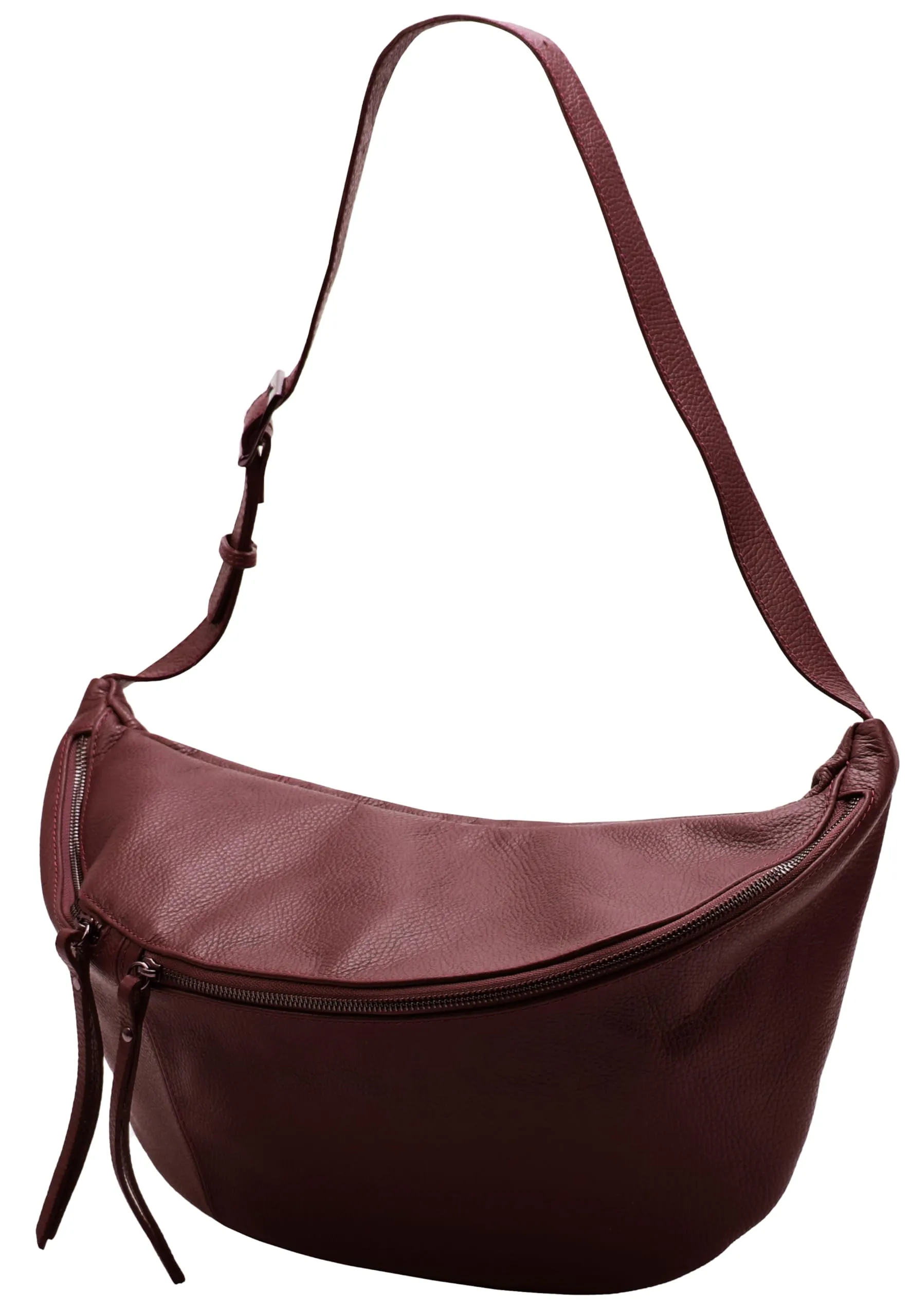 SH Leder Borsa da cintura in vera pelle Daniela G768, rosso scuro, grande (49 x 28 cm) - immagine 3