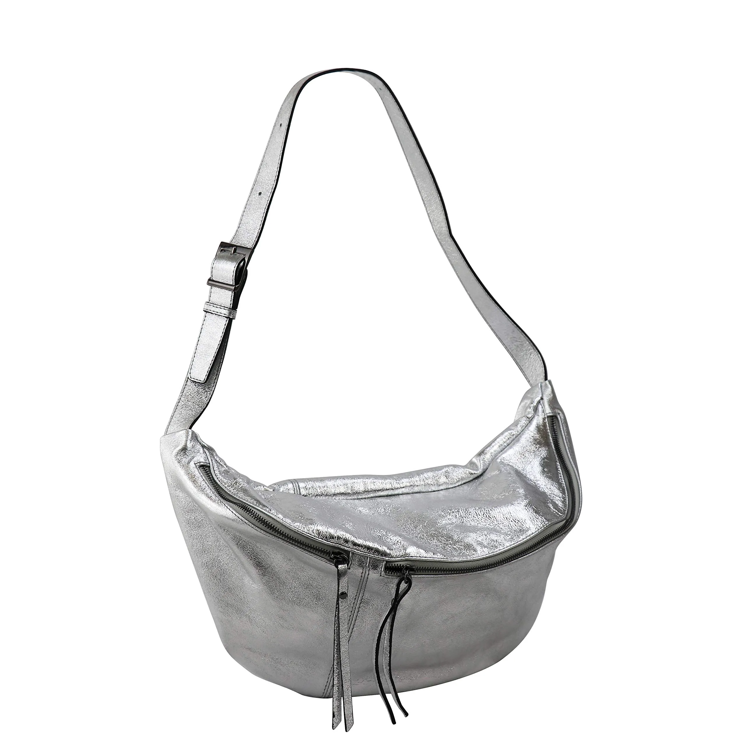 SH Leder Daniela G768 Borsa da donna in vera pelle, argento, Grande - immagine 3