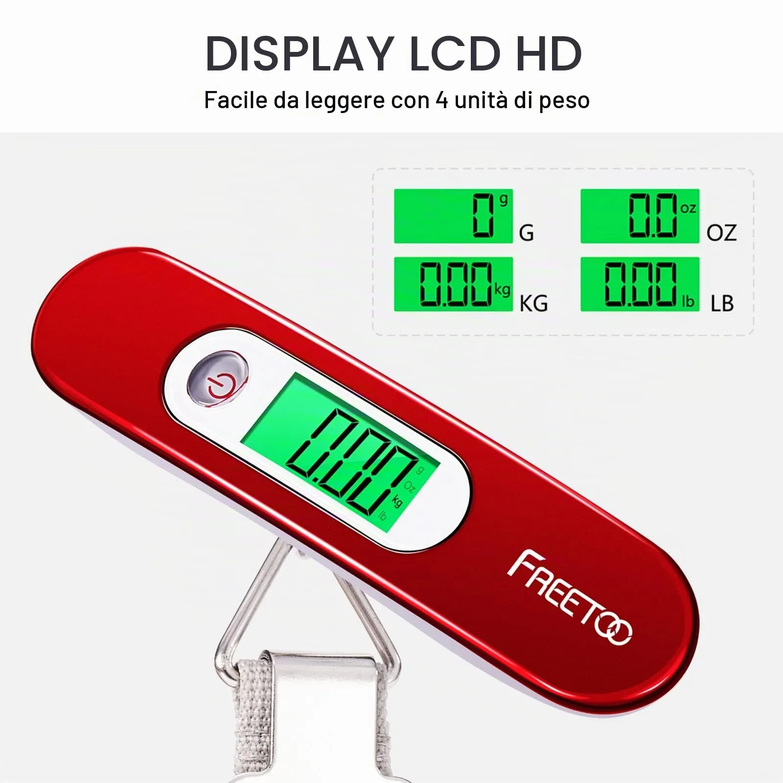 FREETOO Bilancia Elettronica Portatile Digitale per Bagagli, max 50 kg, Rosso, M - immagine 5