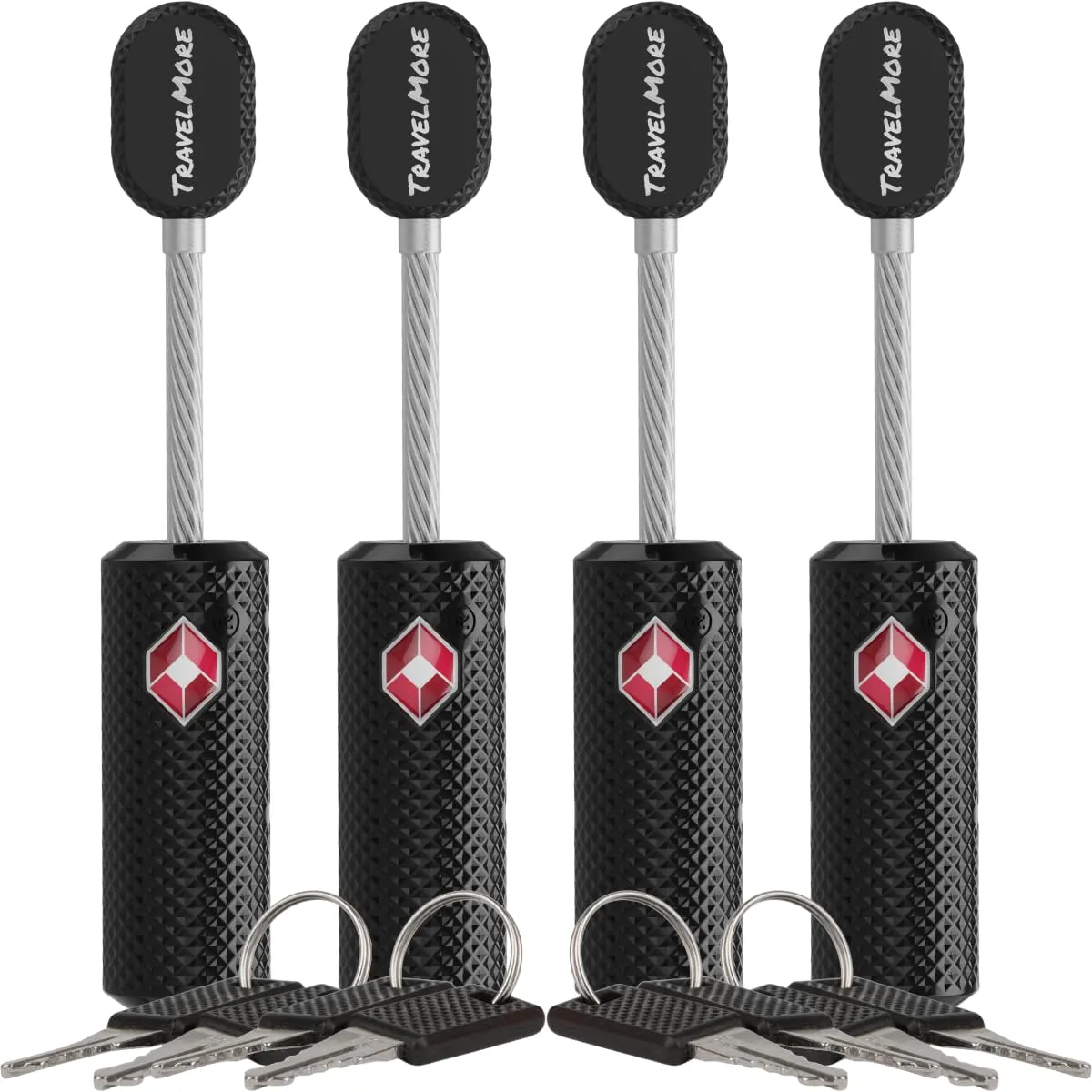 TravelMore Lucchetti per Bagagli TSA con Chiavi, Lega di Zinco, Nero, Confezione da 4, TM003 - immagine 1