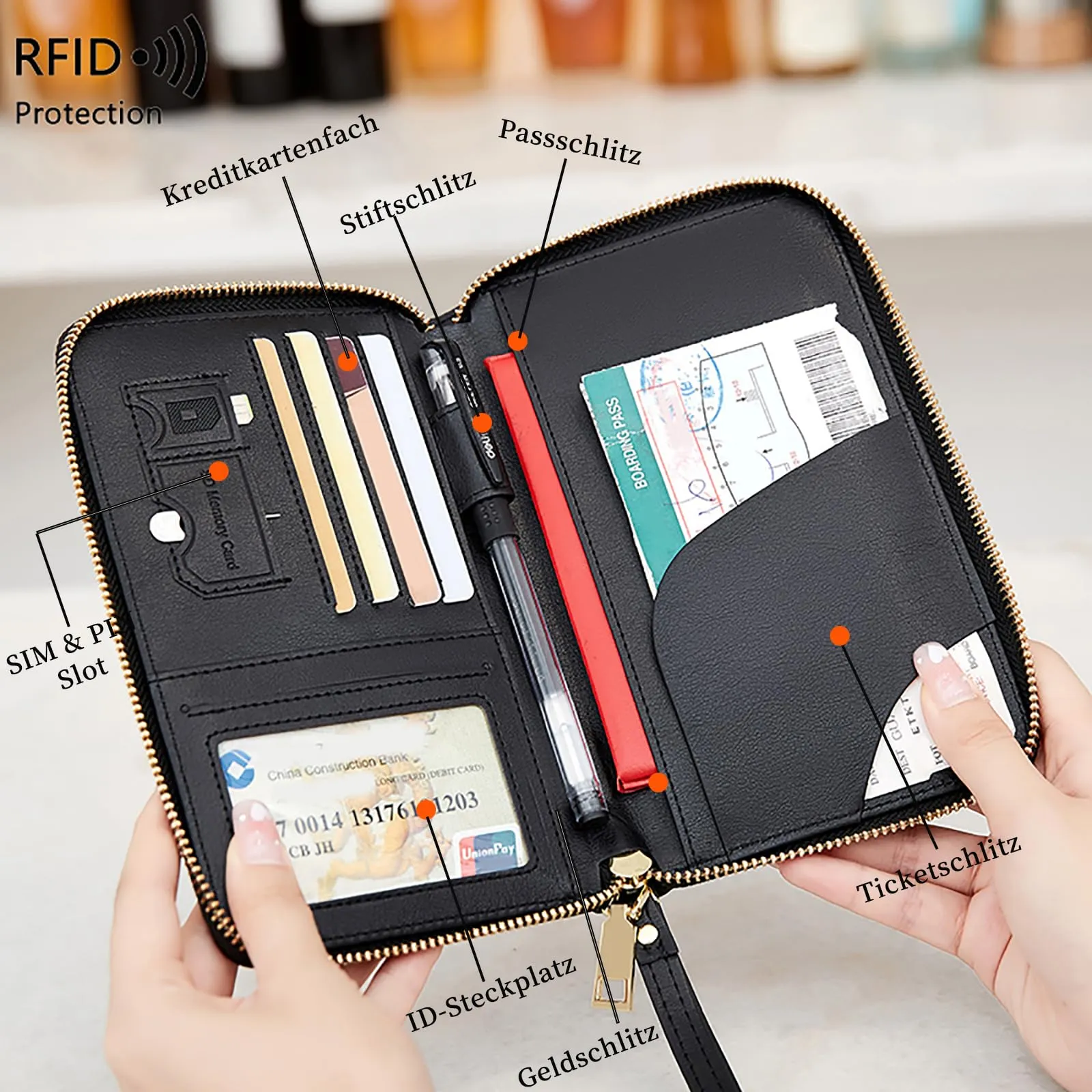 Toctax Custodia per Passaporto in Pelle RFID, Nero B, 19 x 11.5 x 2 cm - immagine 4