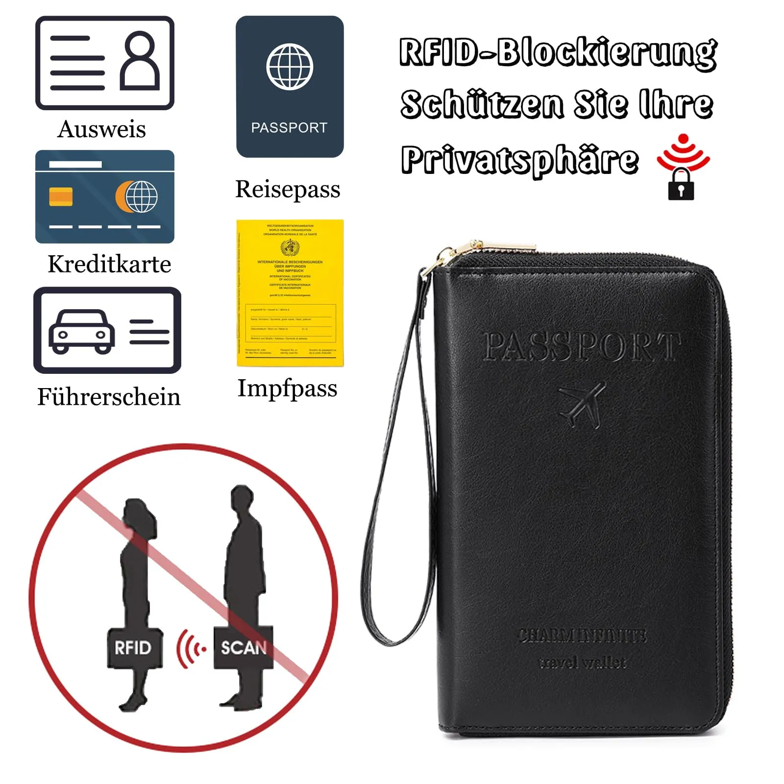 Toctax Custodia per Passaporto in Pelle RFID, Nero B, 19 x 11.5 x 2 cm - immagine 5
