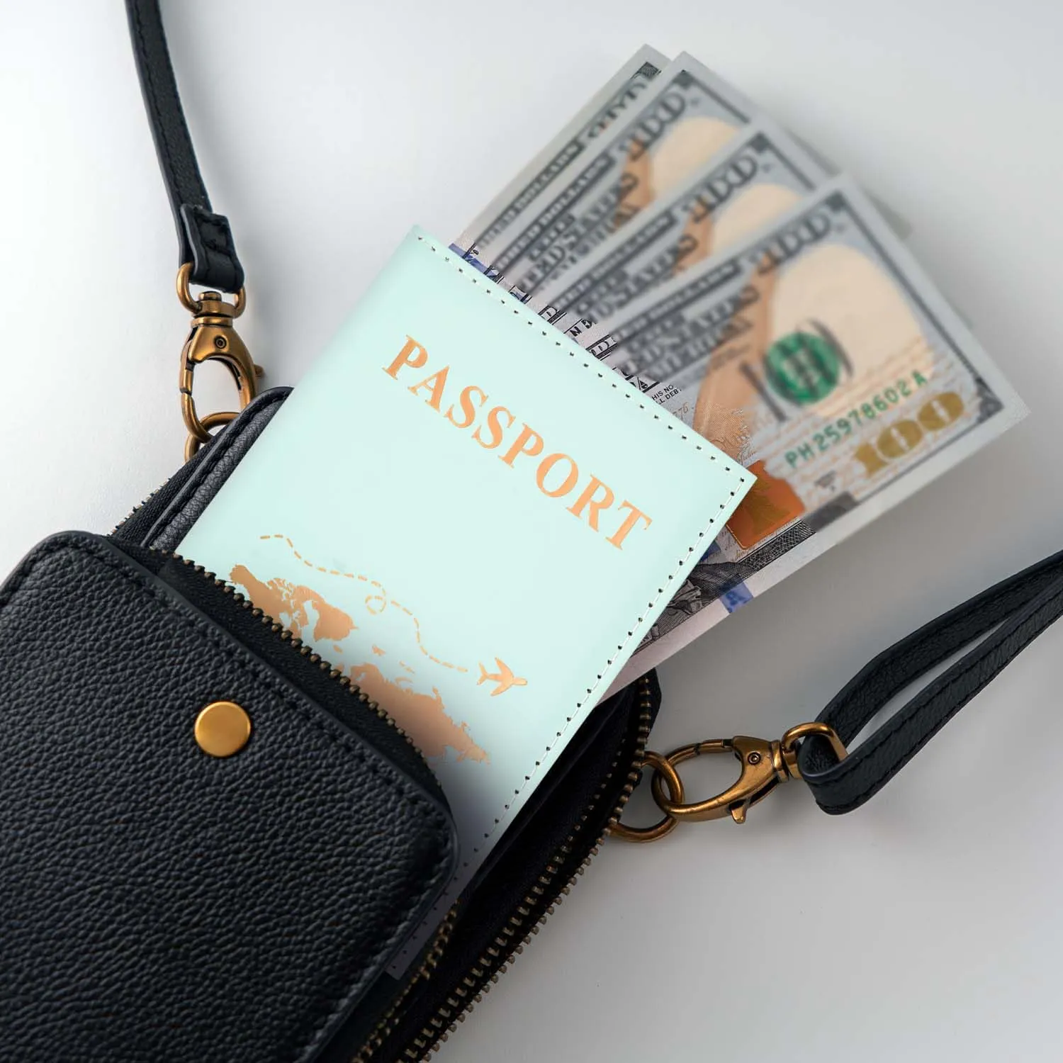 REEKNOKOL Portapassaporto in pelle PU, Custodia per passaporto, carte di credito e biglietti (Verde) - immagine 6