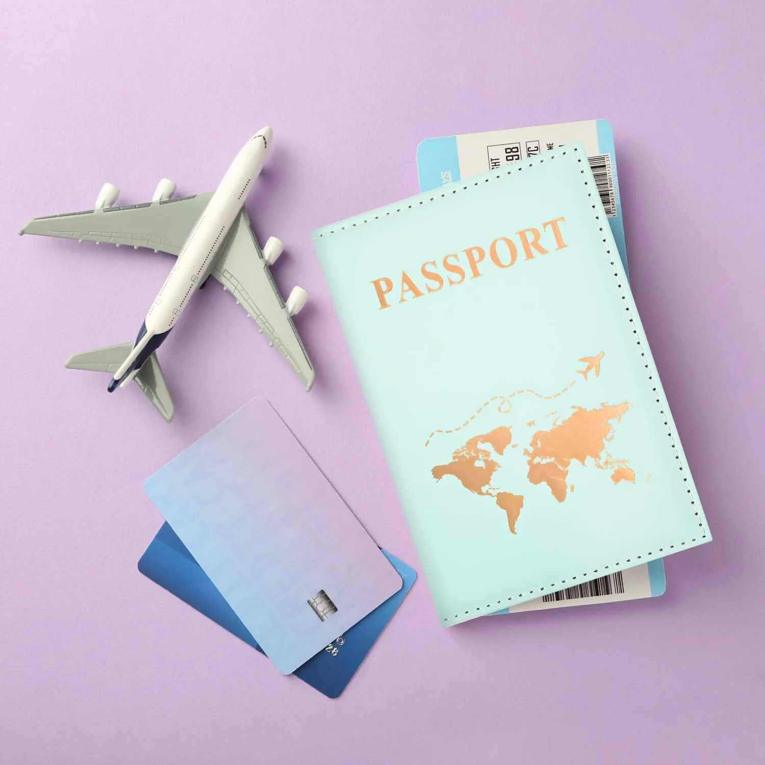 REEKNOKOL Portapassaporto in pelle PU, Custodia per passaporto, carte di credito e biglietti (Verde) - immagine 7