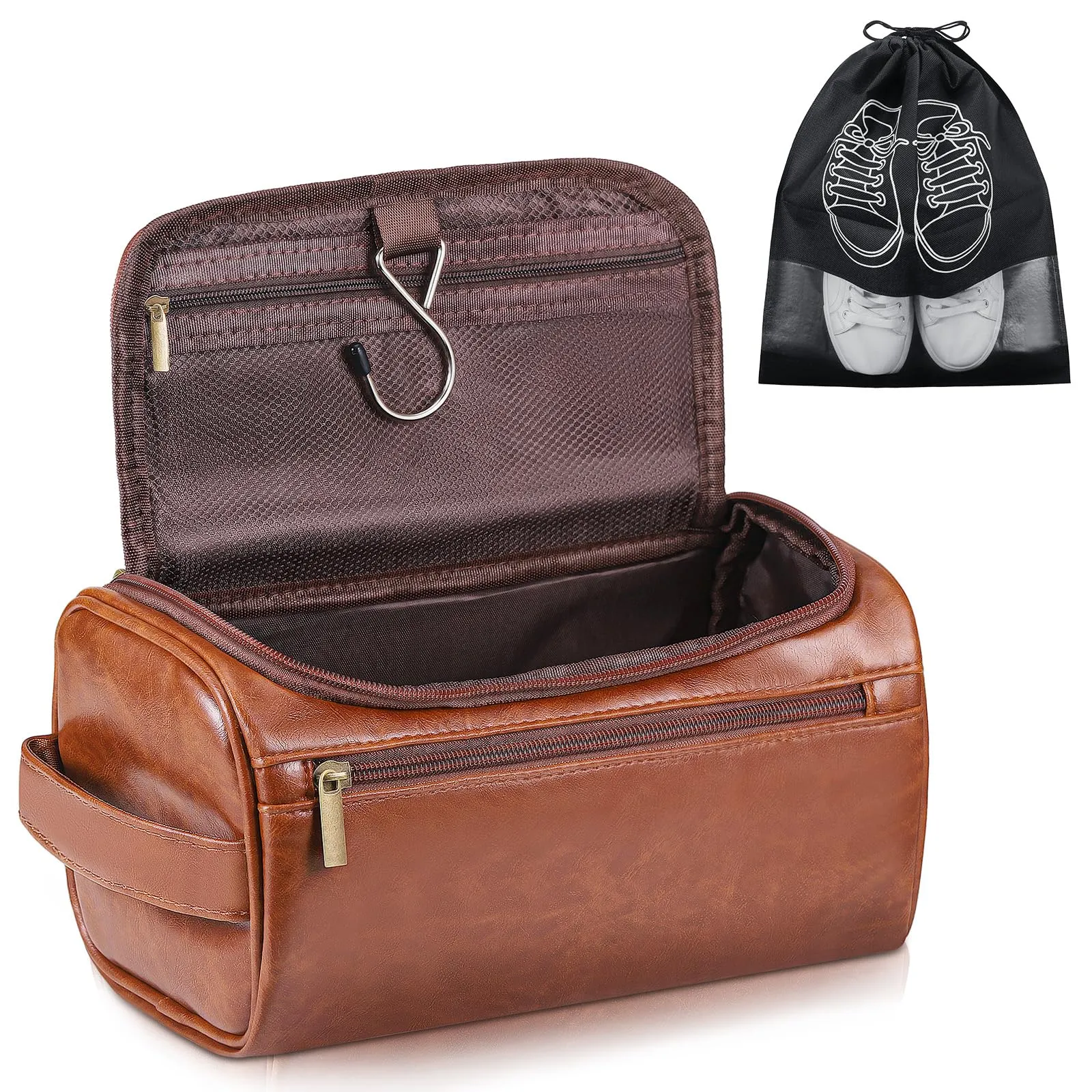 Zocipro Beauty Case Uomo in Pelle PU con Sacchetti Scarpe, Marrone Scuro - immagine 1