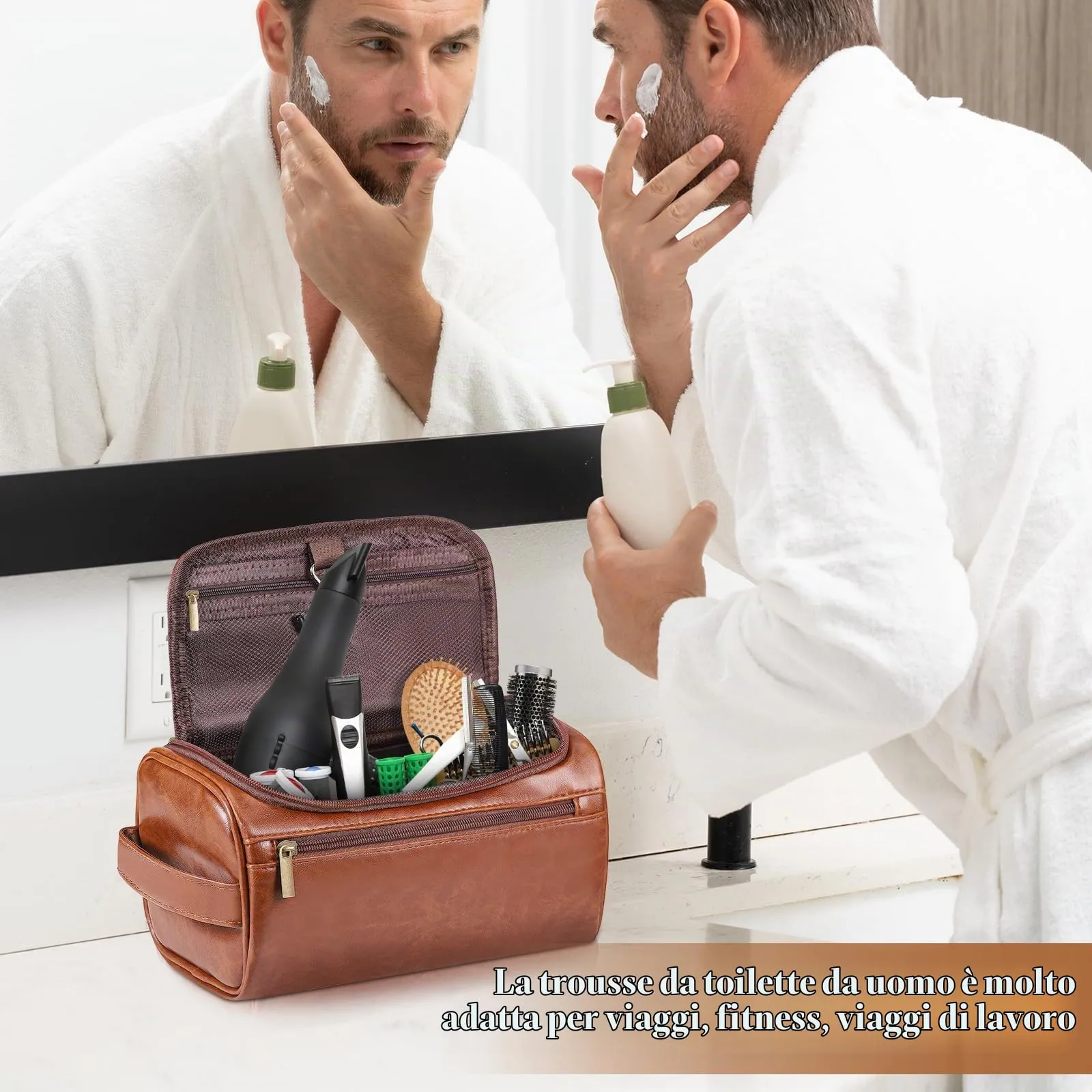 Zocipro Beauty Case Uomo in Pelle PU con Sacchetti Scarpe, Marrone Scuro - immagine 2