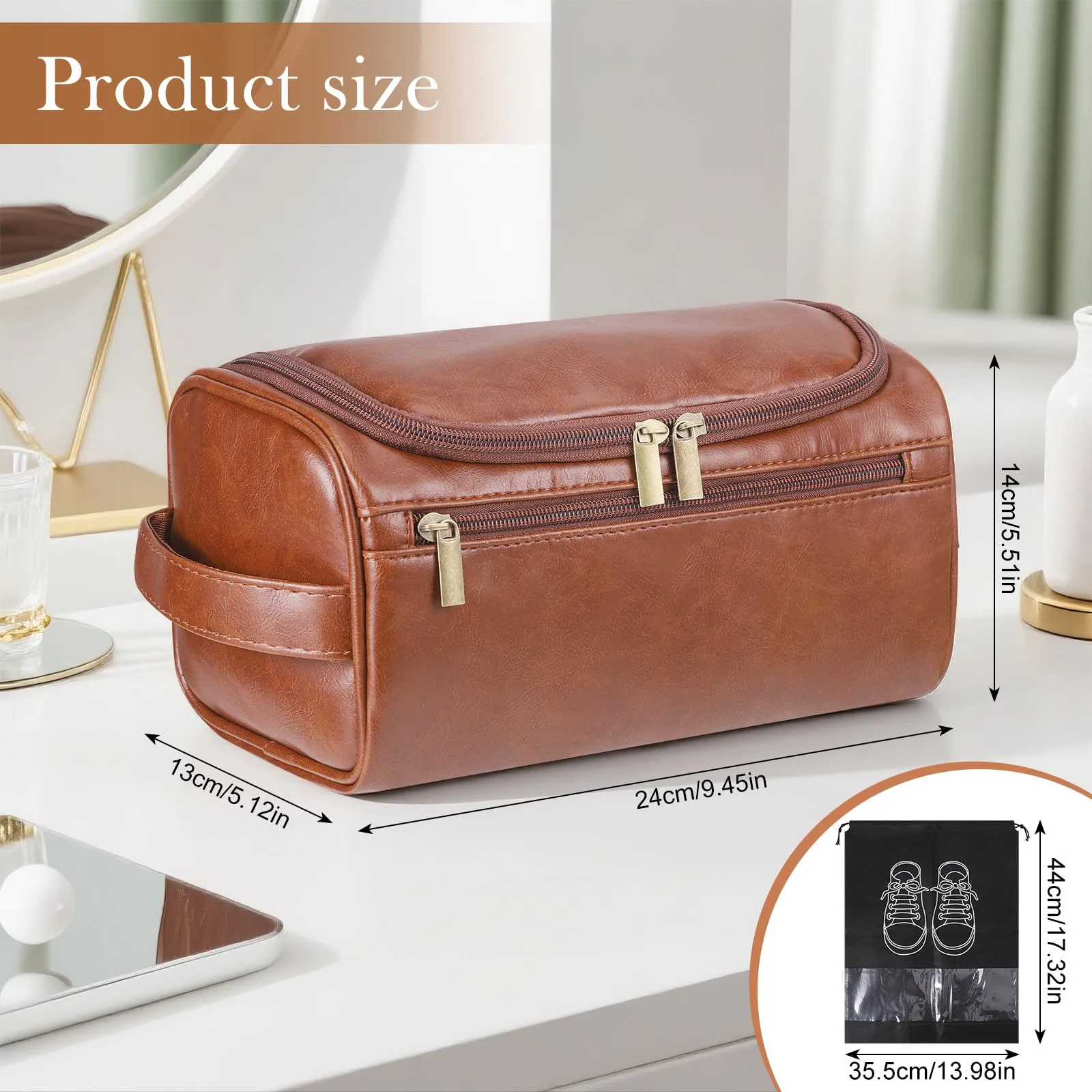 Zocipro Beauty Case Uomo in Pelle PU con Sacchetti Scarpe, Marrone Scuro - immagine 3