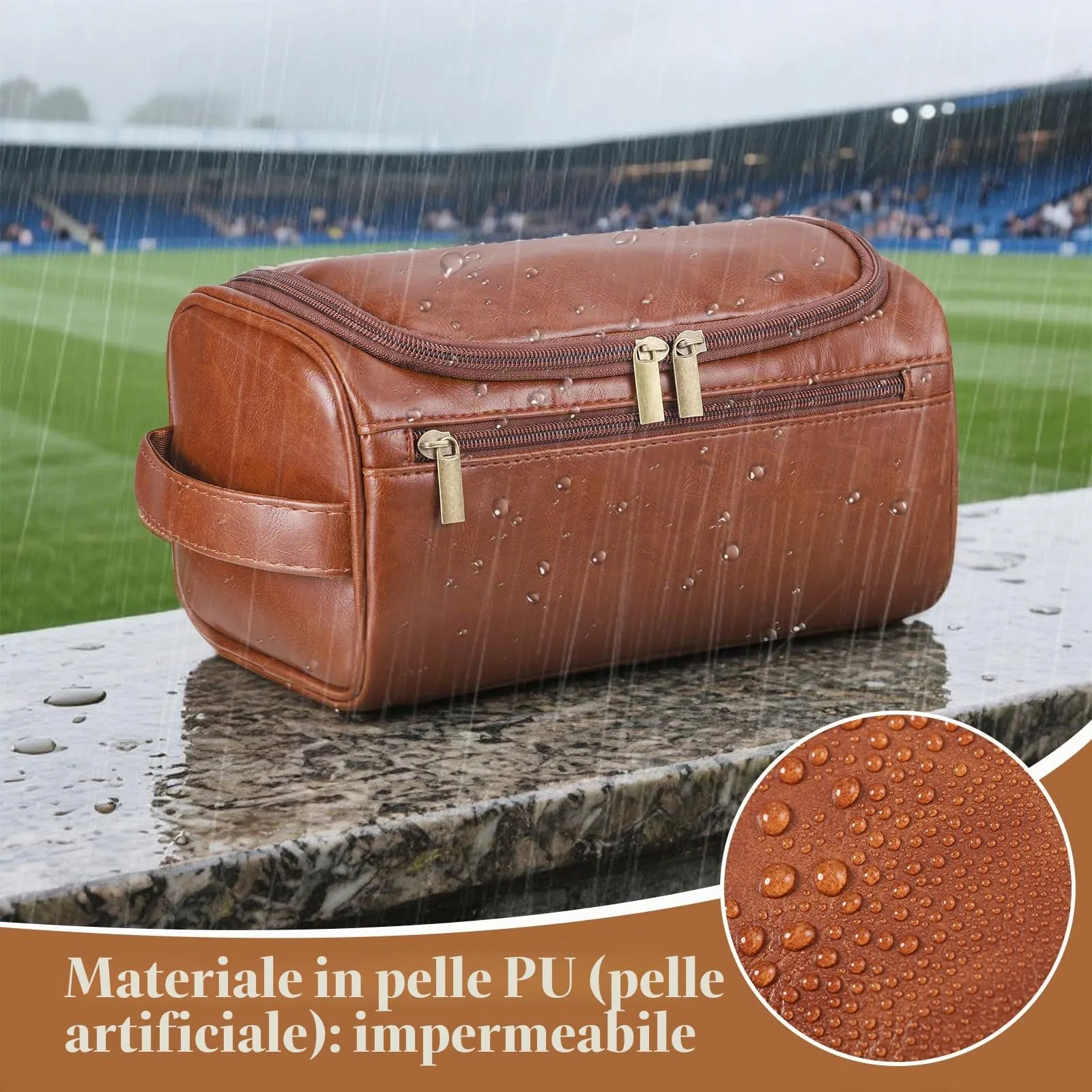 Zocipro Beauty Case Uomo in Pelle PU con Sacchetti Scarpe, Marrone Scuro - immagine 4