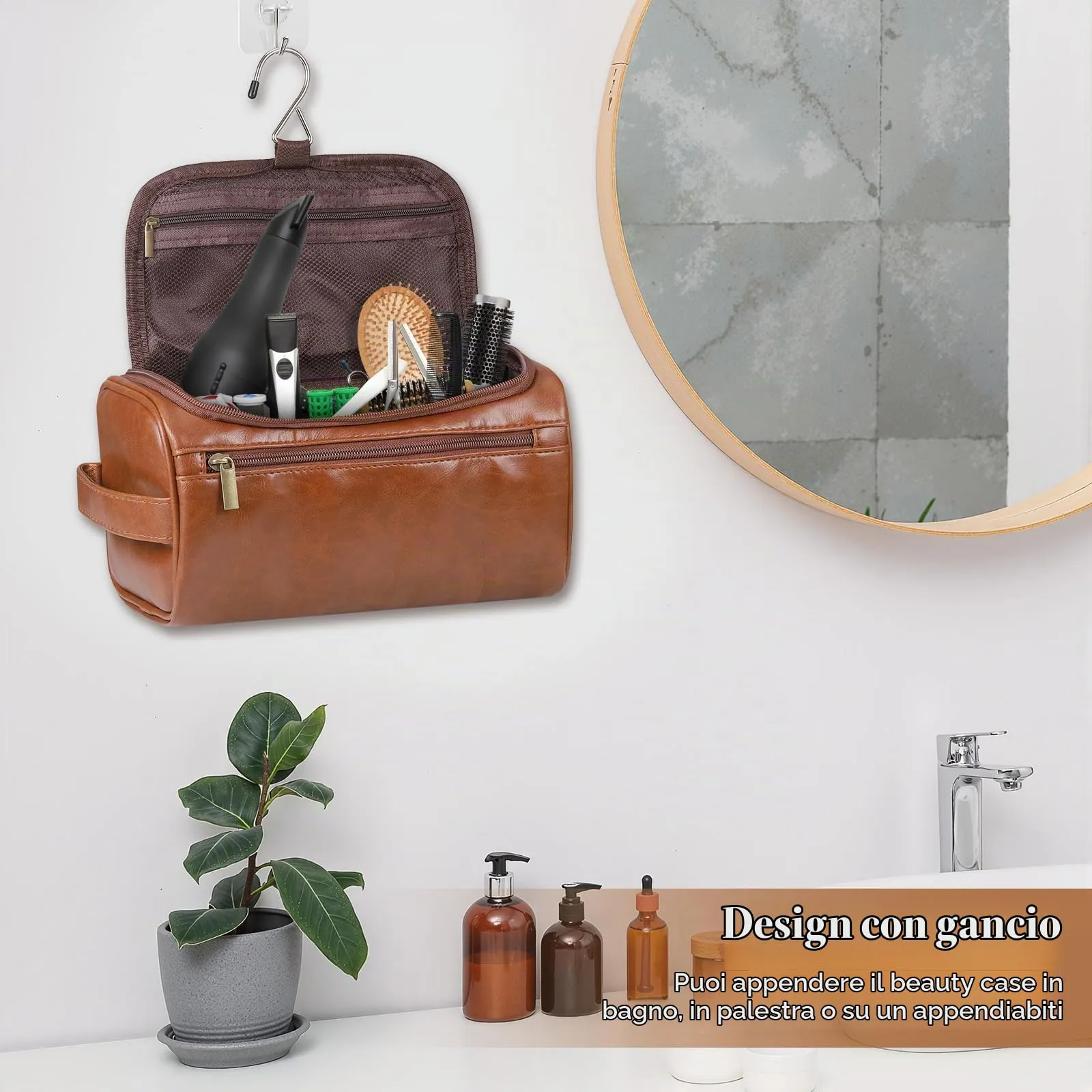 Zocipro Beauty Case Uomo in Pelle PU con Sacchetti Scarpe, Marrone Scuro - immagine 6