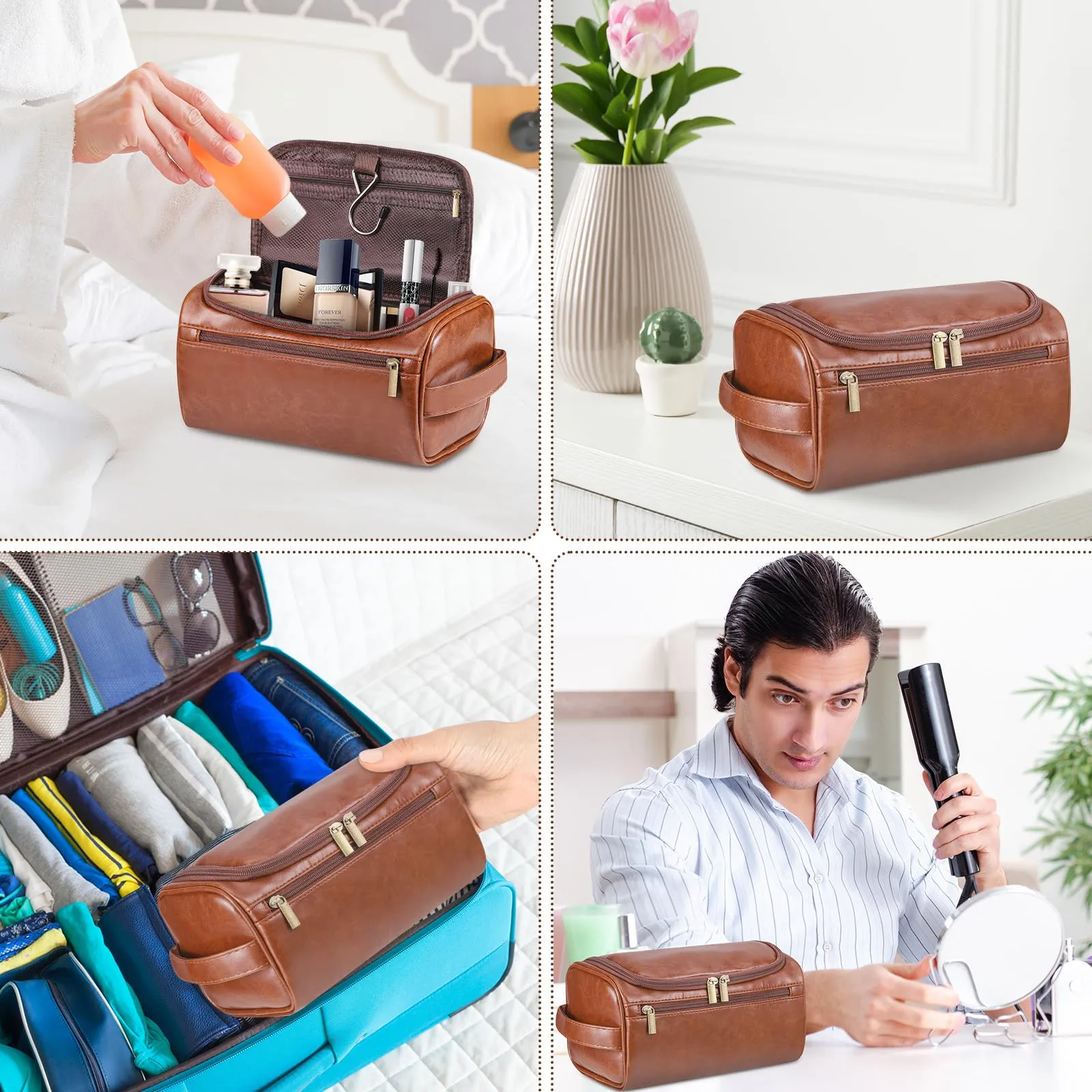 Zocipro Beauty Case Uomo in Pelle PU con Sacchetti Scarpe, Marrone Scuro - immagine 7