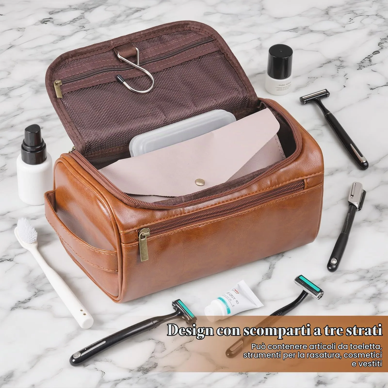 Zocipro Beauty Case Uomo in Pelle PU con Sacchetti Scarpe, Marrone Scuro - immagine 8