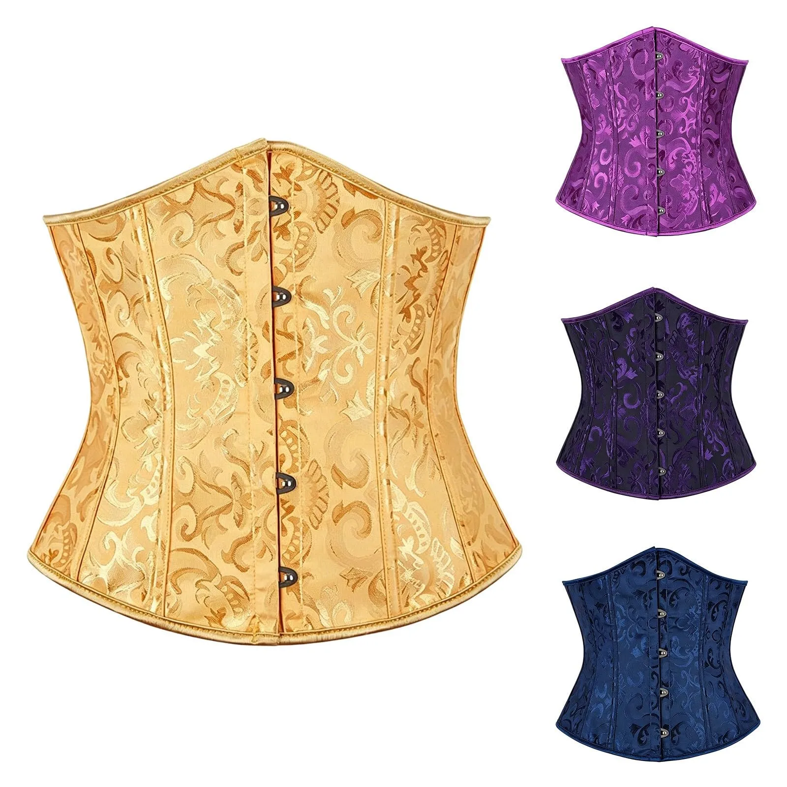 Generisch Corsetto da Donna Floreale Stile Gotico Medievale Steampunk, Blu Scuro, 6XL - immagine 2