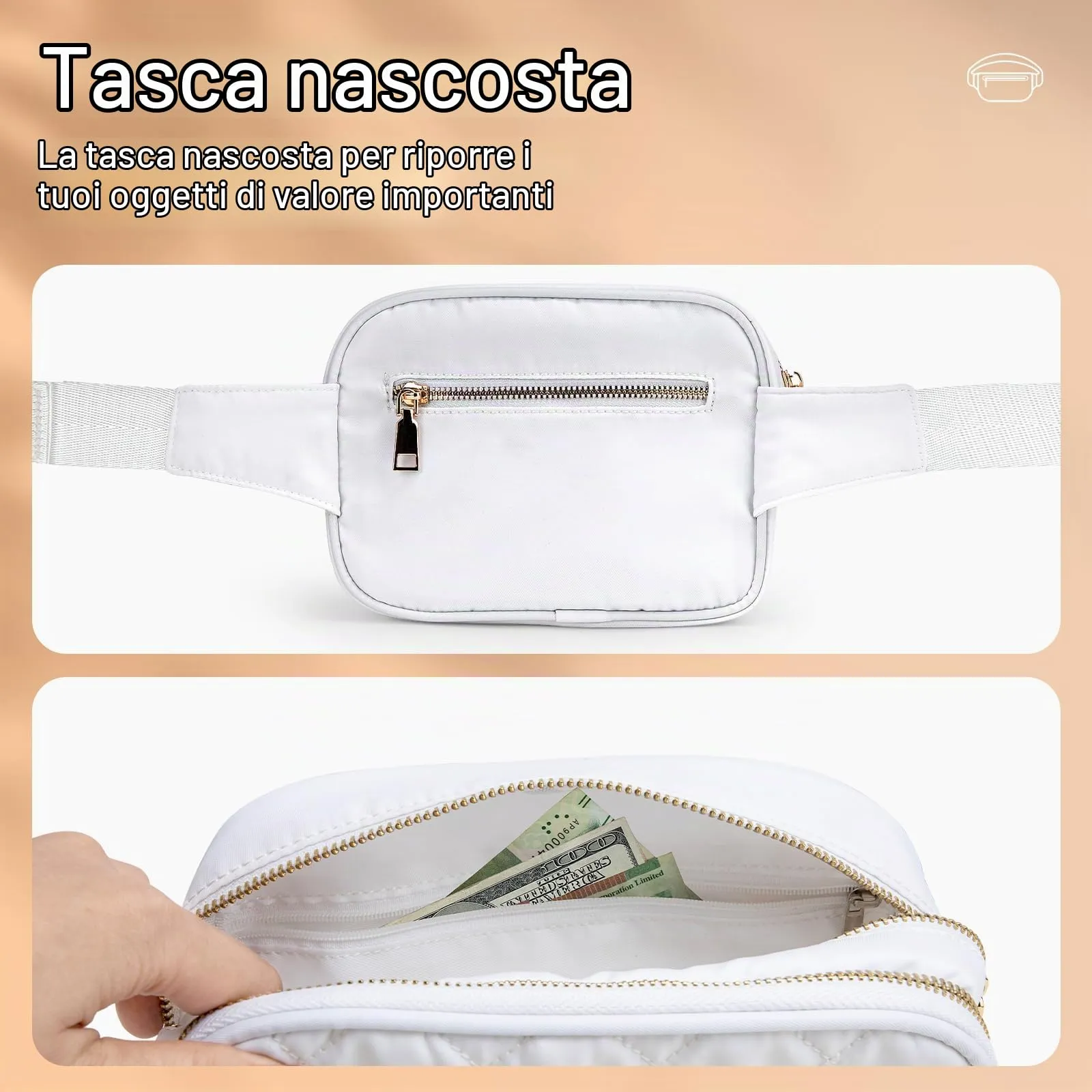 Jueachy Marsupio per Donne Borsa a Vita e Tracolla Nera Casual Regolabile - immagine 5