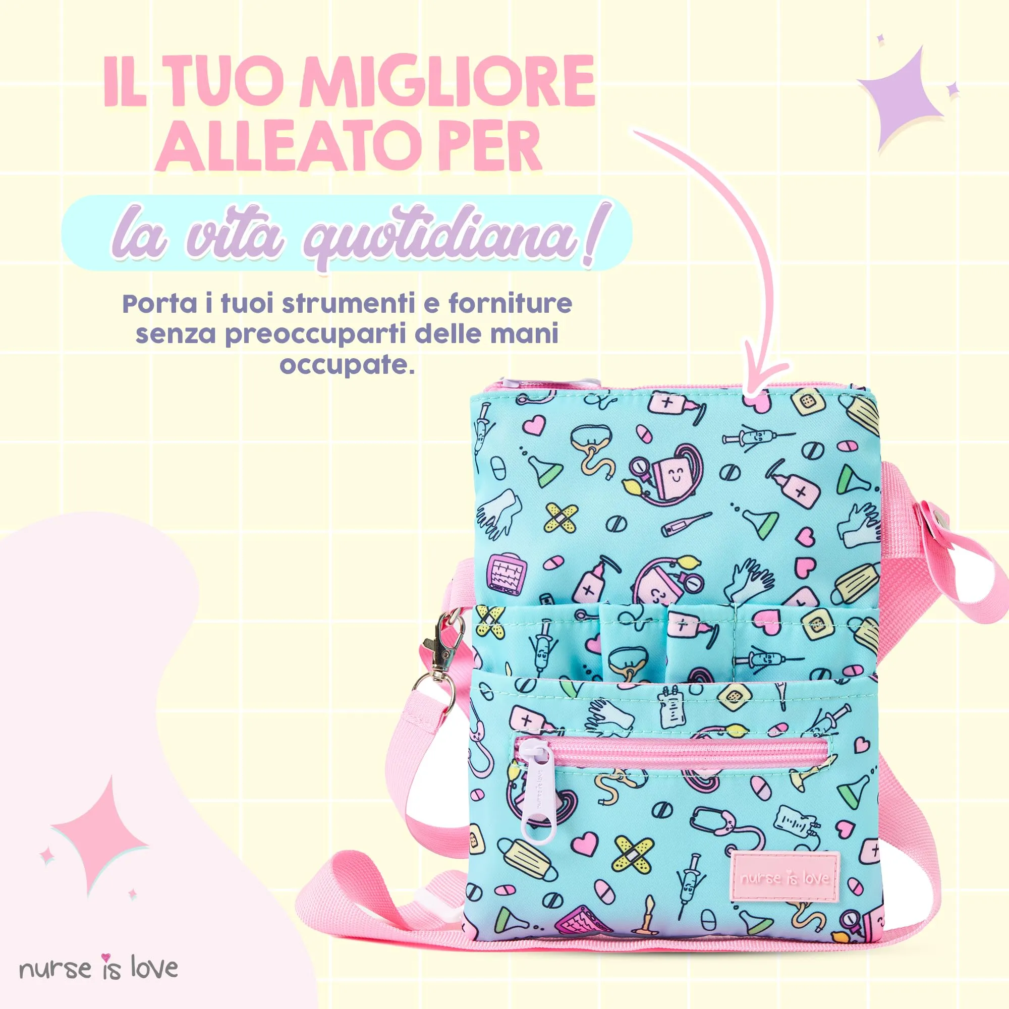 Nurse Is Love Marsupio Infermiere Aqua Strumenti con Moschettone, Organizer Multitasche per Forbici - immagine 2