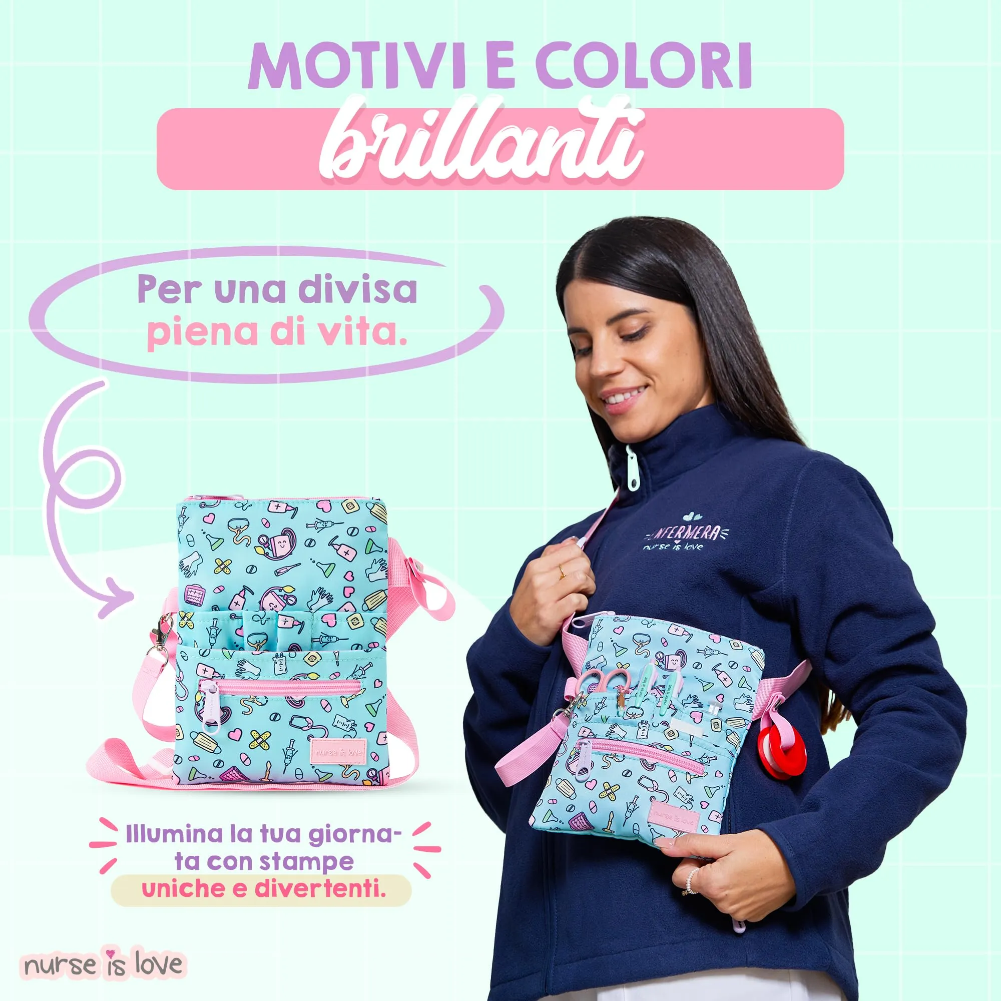 Nurse Is Love Marsupio Infermiere Aqua Strumenti con Moschettone, Organizer Multitasche per Forbici - immagine 4