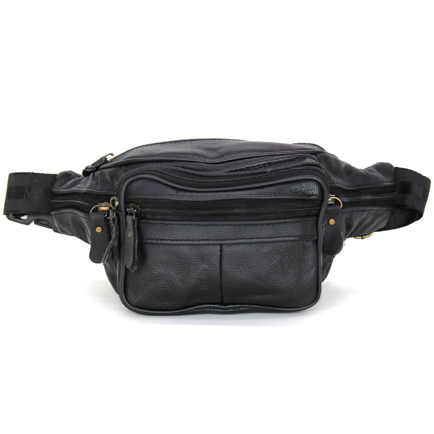 BOGACI Marsupio in vera pelle cuoio da uomo e donna con cinta regolabile e 6 tasche, Nero - immagine 2