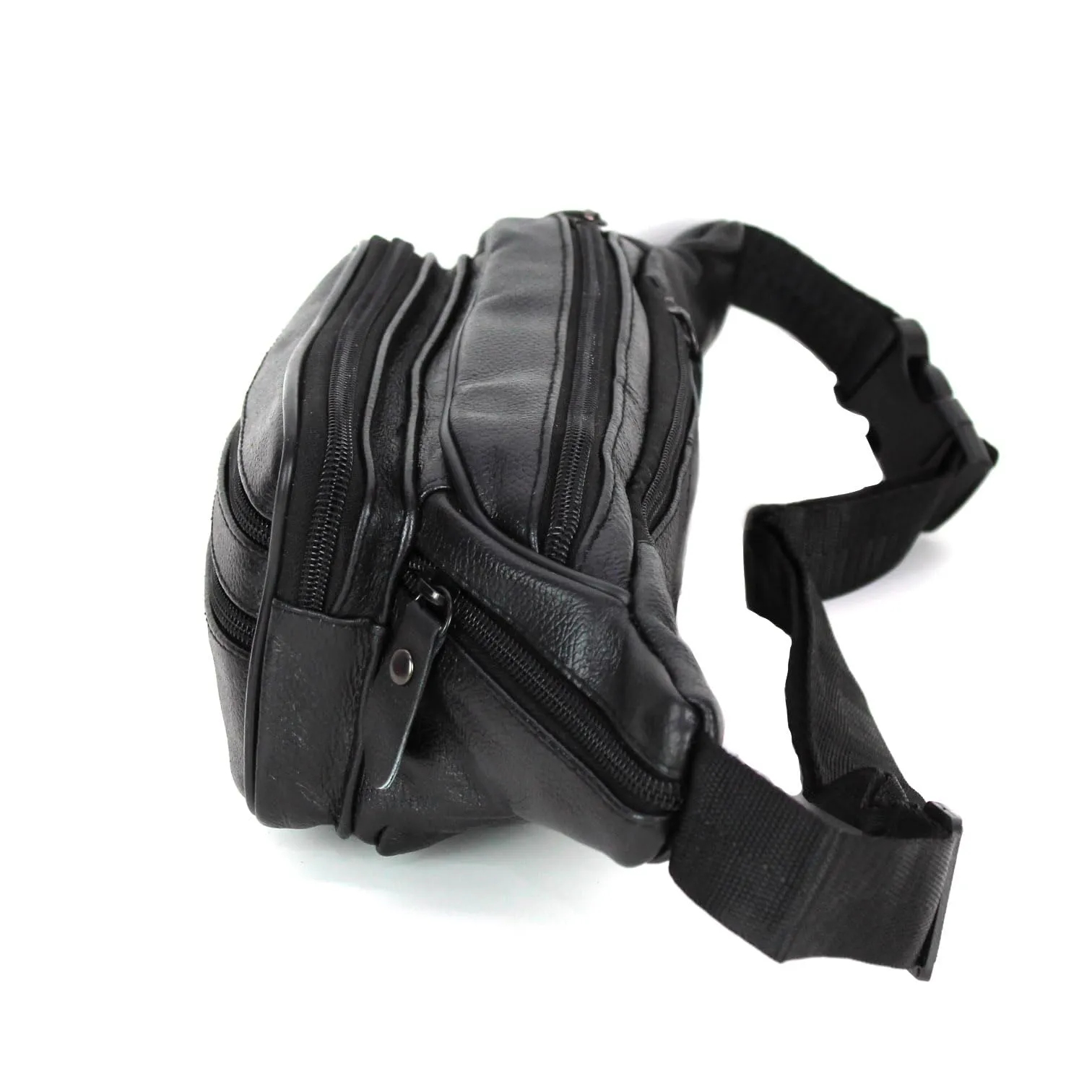 BOGACI Marsupio in vera pelle cuoio da uomo e donna con cinta regolabile e 6 tasche, Nero - immagine 3