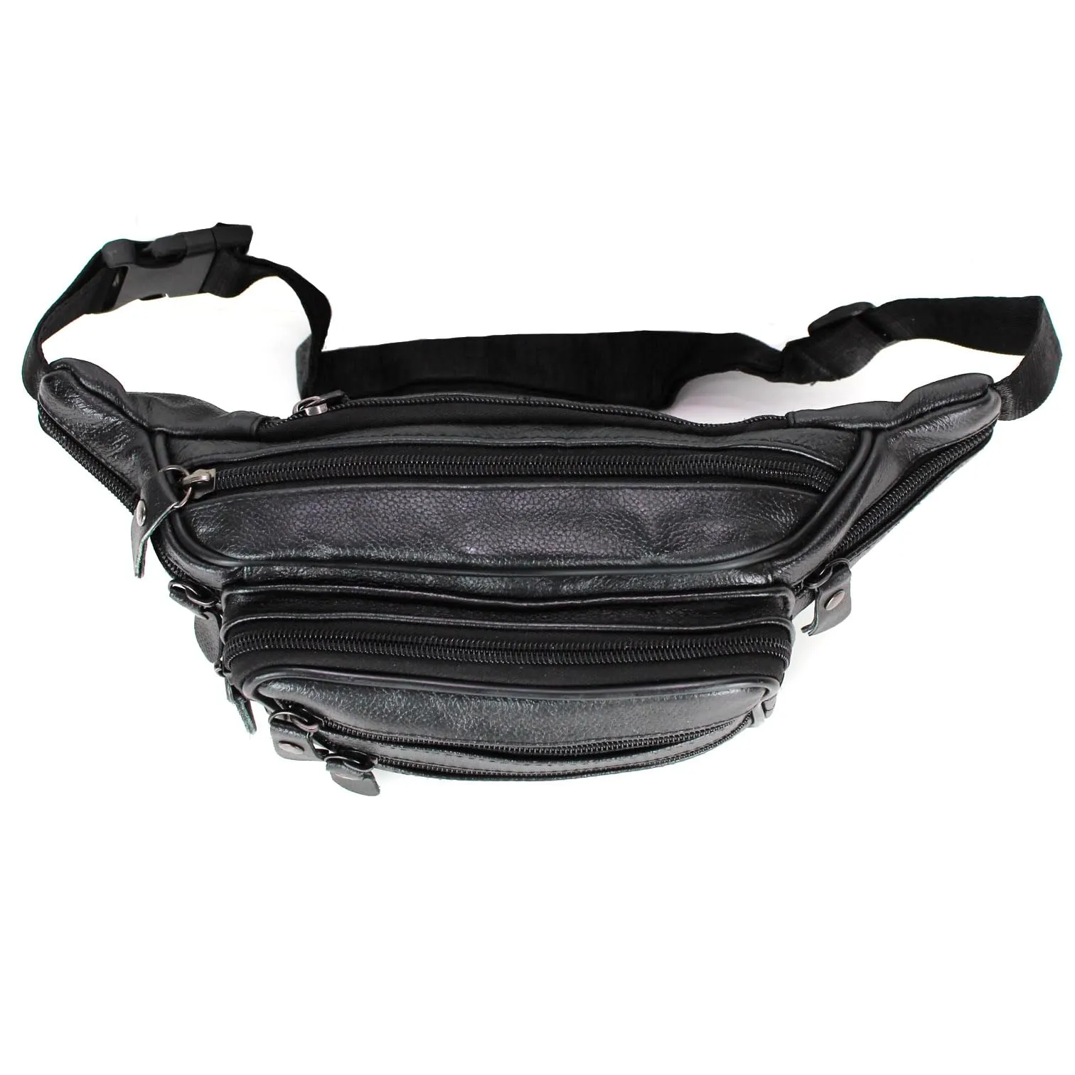 BOGACI Marsupio in vera pelle cuoio da uomo e donna con cinta regolabile e 6 tasche, Nero - immagine 4