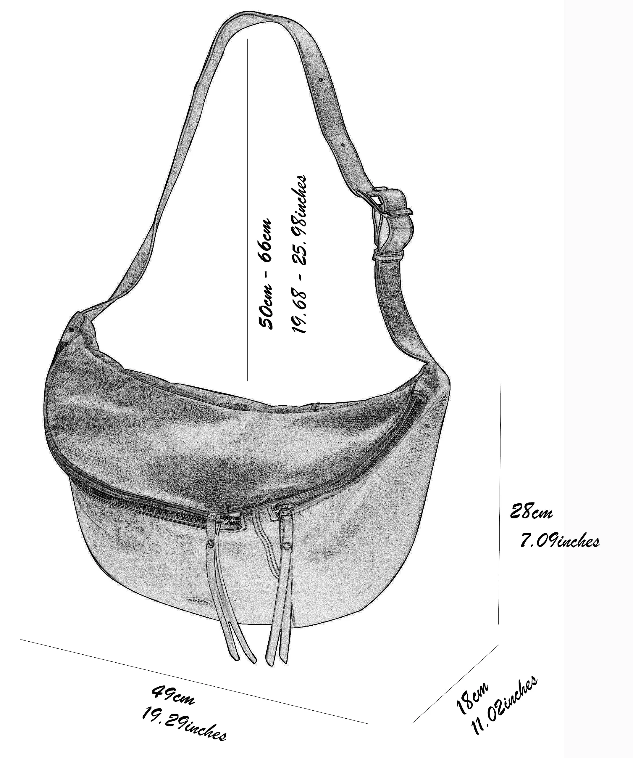 SH Leder Borsa da cintura in vera pelle Daniela G768, marrone scuro, 49 x 28 cm, grande - immagine 4