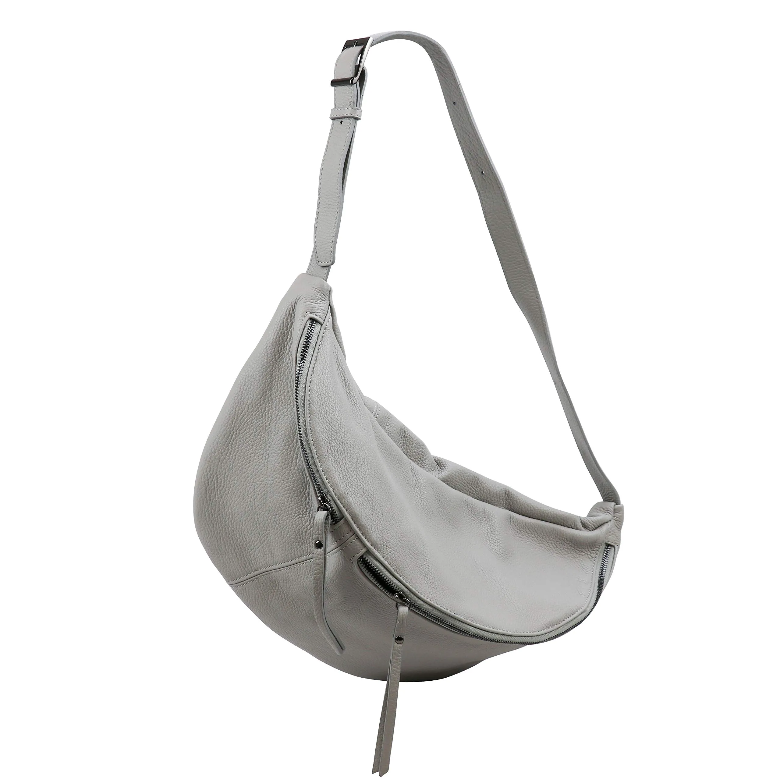 SH Leder Borsa da cintura in vera pelle Daniela G768, grigio chiaro, 49 x 28 cm, Grande - immagine 1