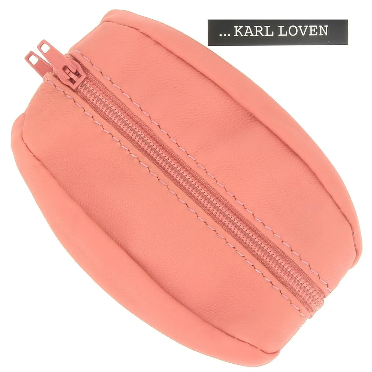KARL LOVEN Portamonete da uomo in vera pelle con doppio scomparto e portachiavi, Rosa, Taglia Unica - immagine 4