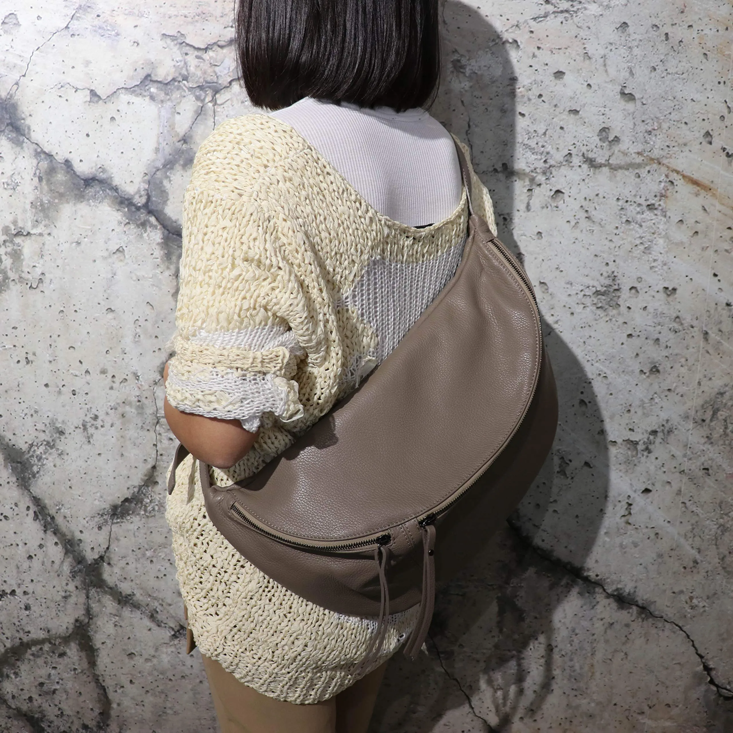 SH Leder Borsa da cintura in vera pelle Daniela G768, beige, Grande (49 x 28 cm) - immagine 6
