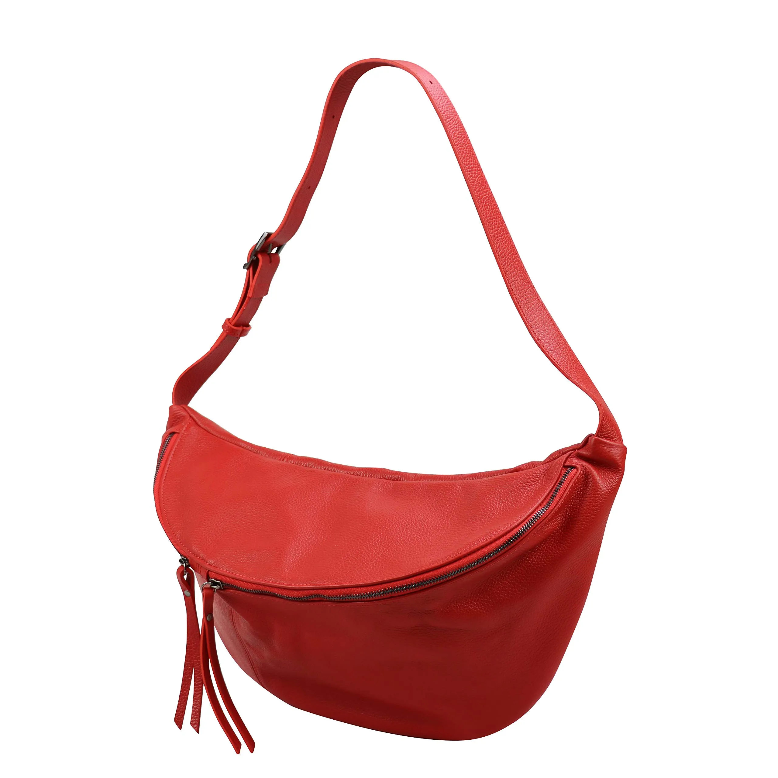 SH Leder Borsa da cintura in vera pelle Daniela G768, Rosso, Grande (49 x 28 cm) - immagine 3