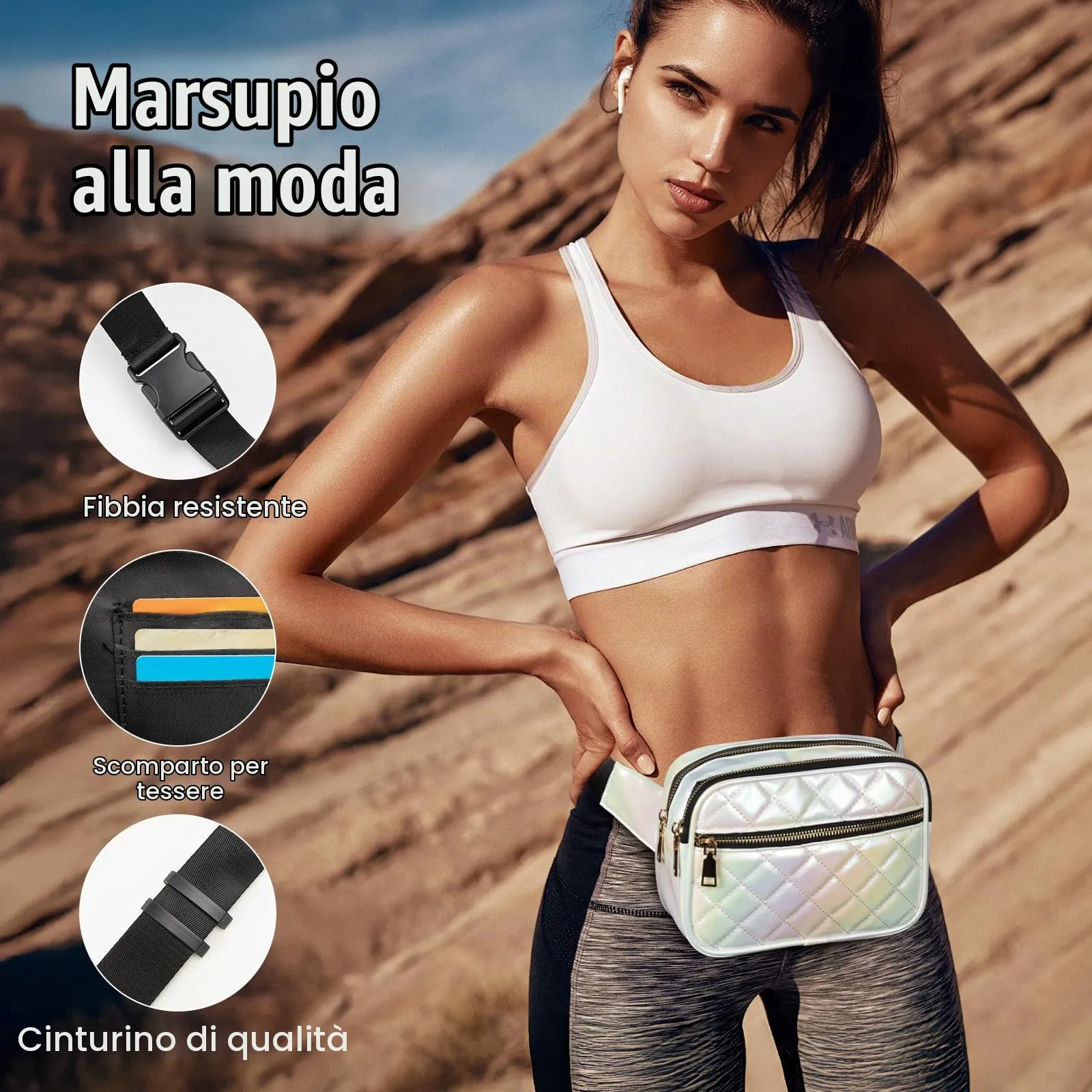 Jueachy Marsupio per Donne, Borsa a Vita e Tracolla Regolabile, Nero - immagine 2