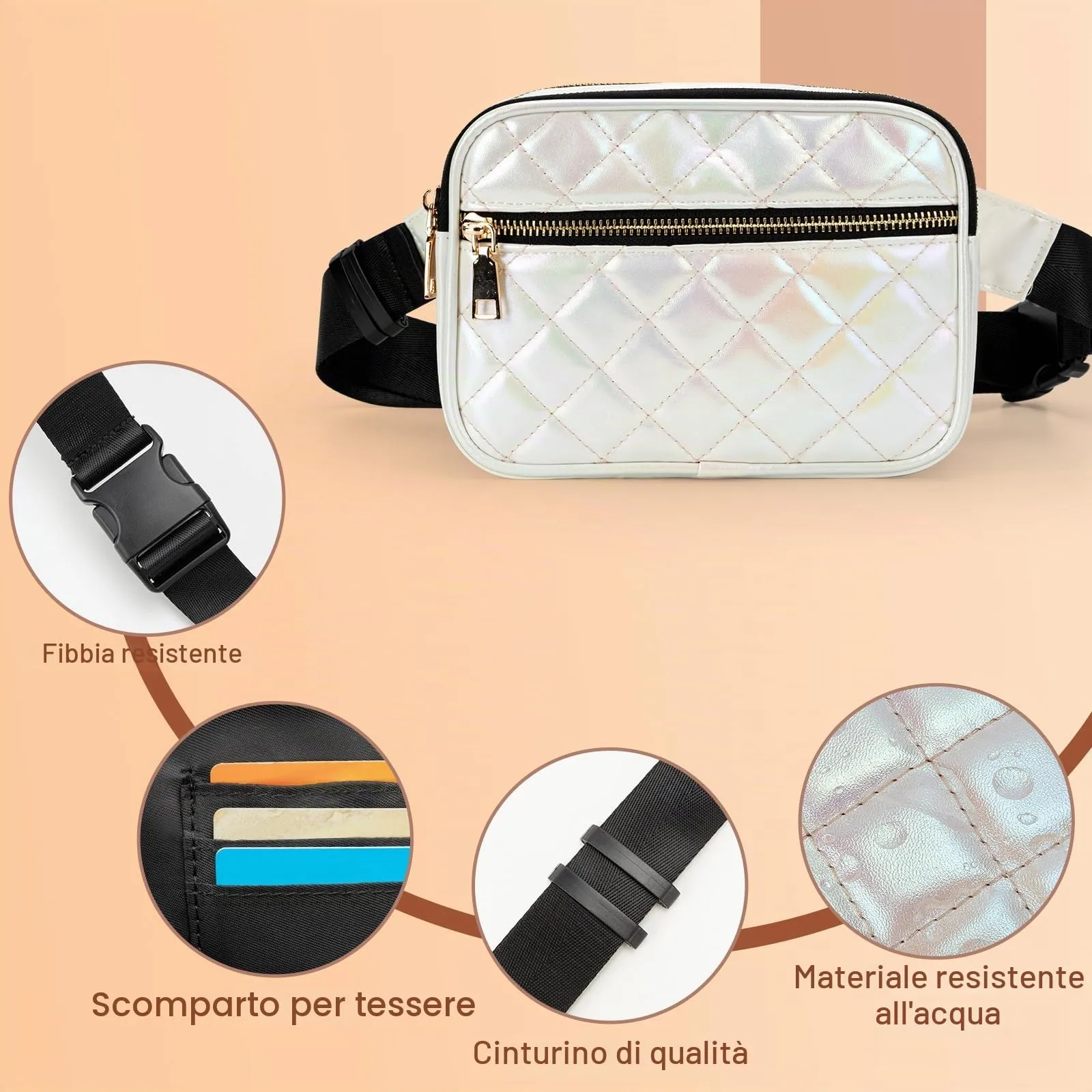 Jueachy Marsupio per Donne, Borsa a Vita e Tracolla Regolabile, Nero - immagine 4