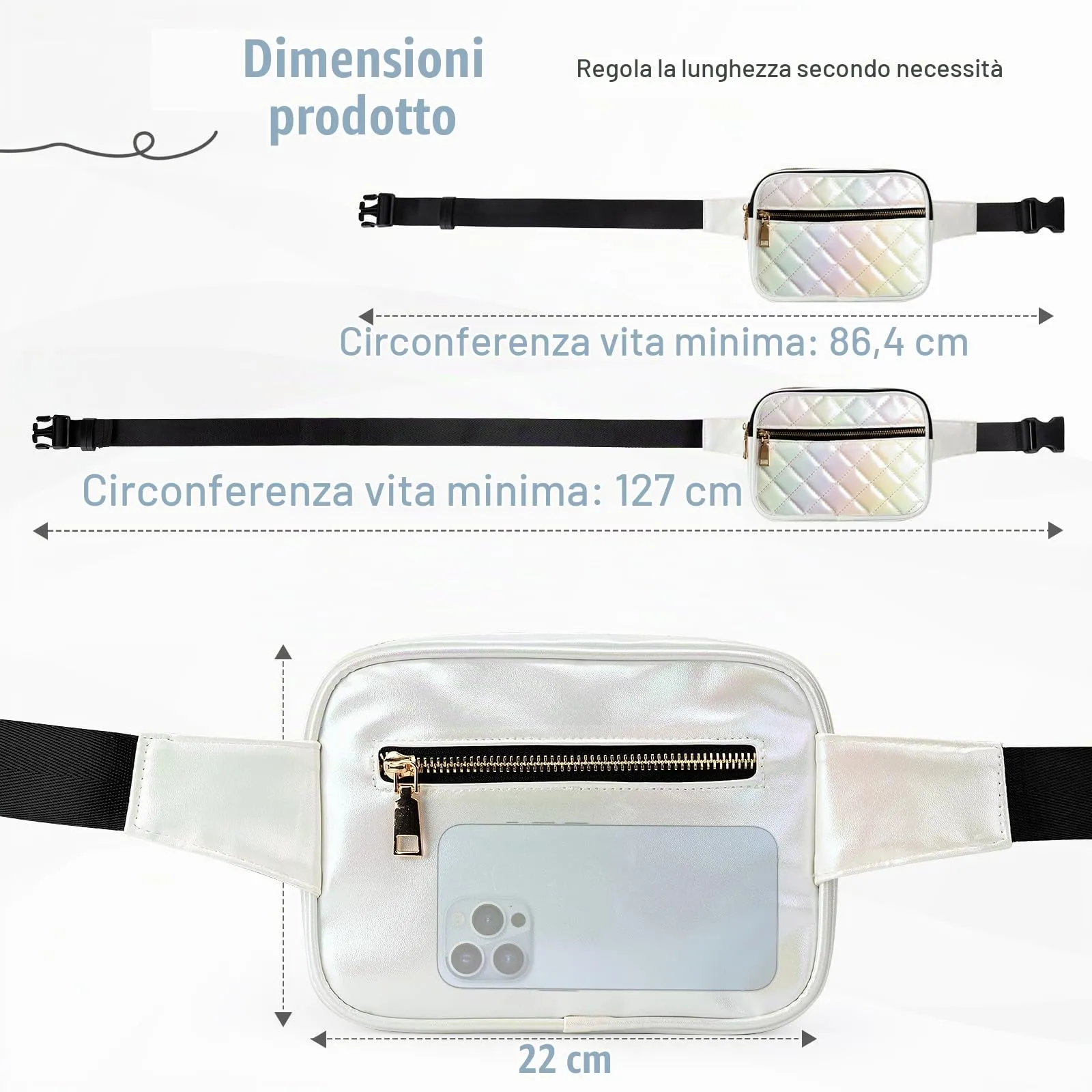 Jueachy Marsupio per Donne, Borsa a Vita e Tracolla Regolabile, Nero - immagine 5
