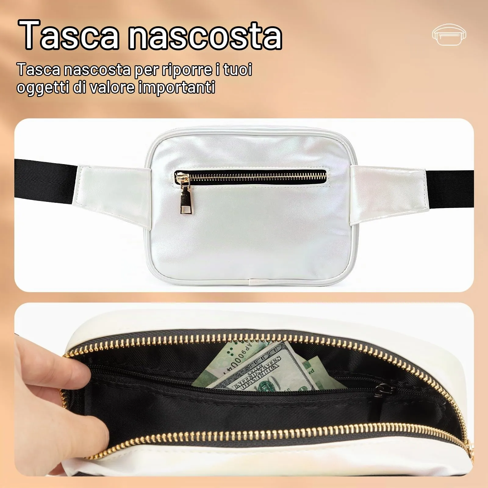 Jueachy Marsupio per Donne, Borsa a Vita e Tracolla Regolabile, Nero - immagine 7
