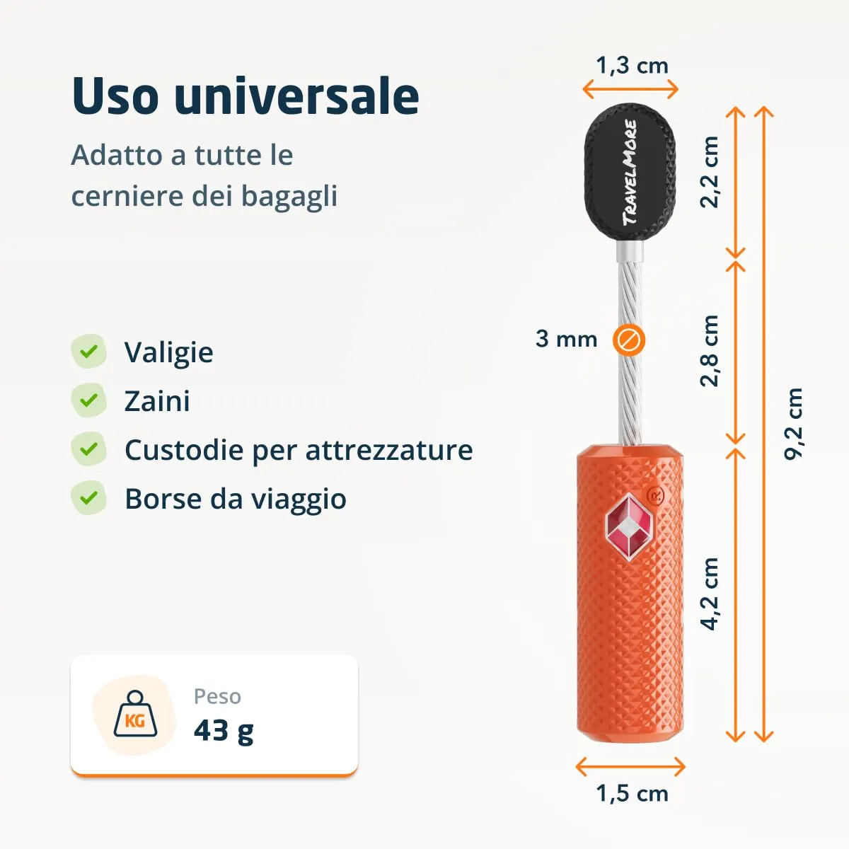 TravelMore Serrature per Bagagli Approvate TSA, Lega di Zinco, Confezione da 4 - Arancione - immagine 2