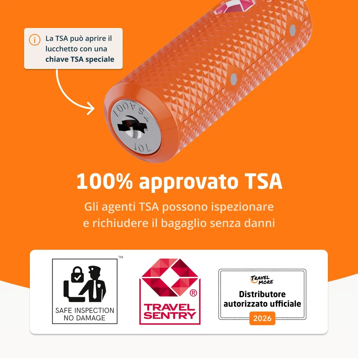 TravelMore Serrature per Bagagli Approvate TSA, Lega di Zinco, Confezione da 4 - Arancione - immagine 3