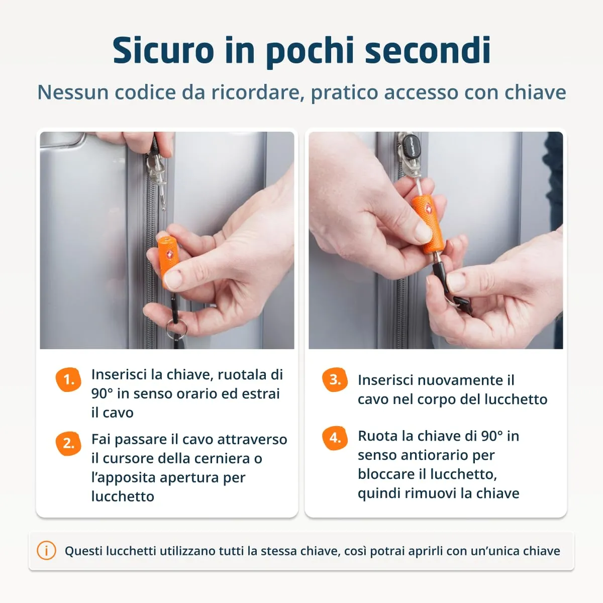 TravelMore Serrature per Bagagli Approvate TSA, Lega di Zinco, Confezione da 4 - Arancione - immagine 4
