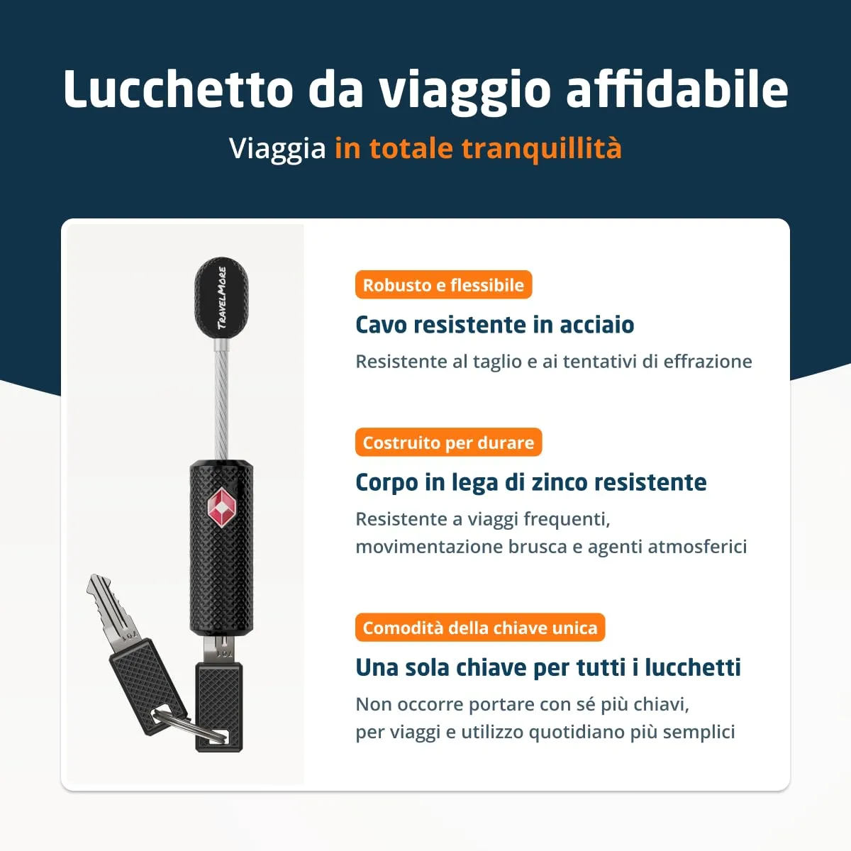 TravelMore Lucchetti per Bagagli TSA in Lega di Zinco, Nero, Confezione da 2 - immagine 6