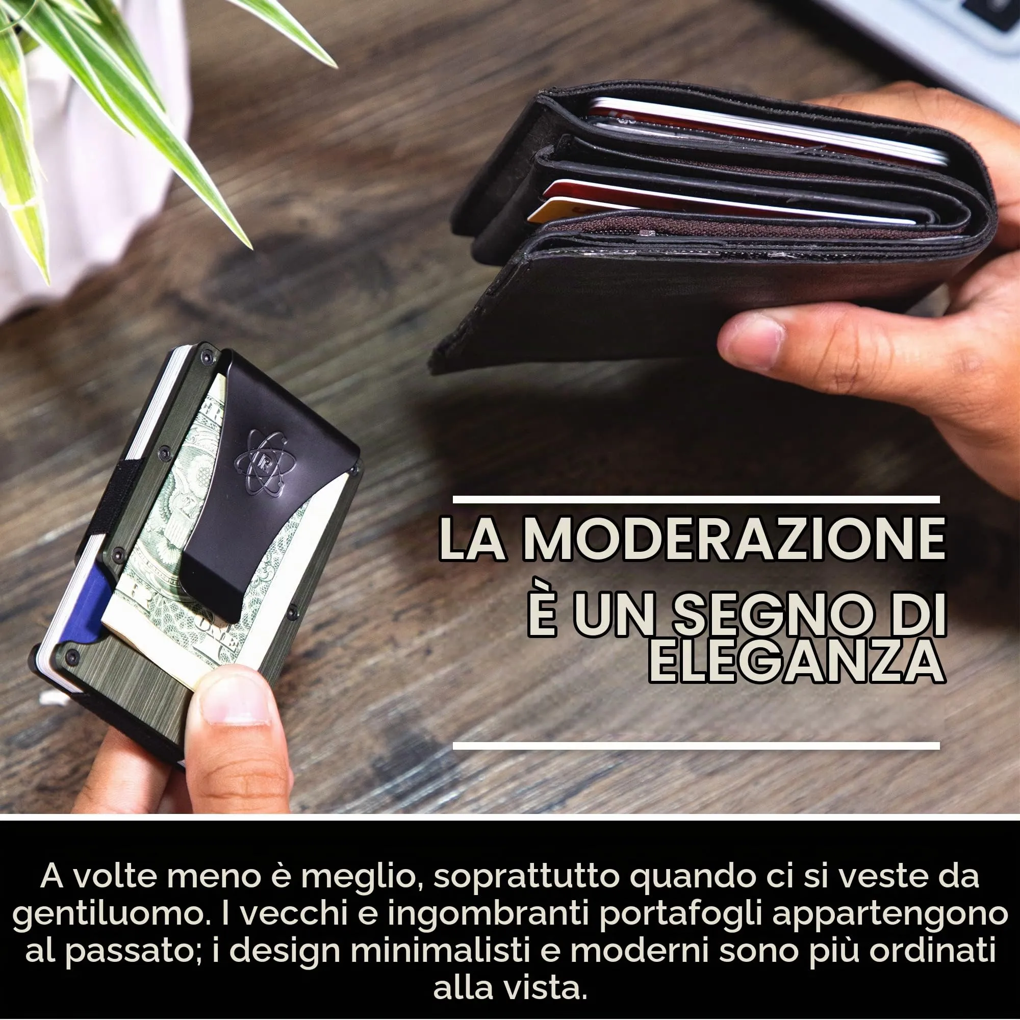 ROSSM Portafoglio Uomo Minimalista in Fibra di Carbonio e Metallo con Blocco RFID, Clip e Elastico per Banconote - immagine 3
