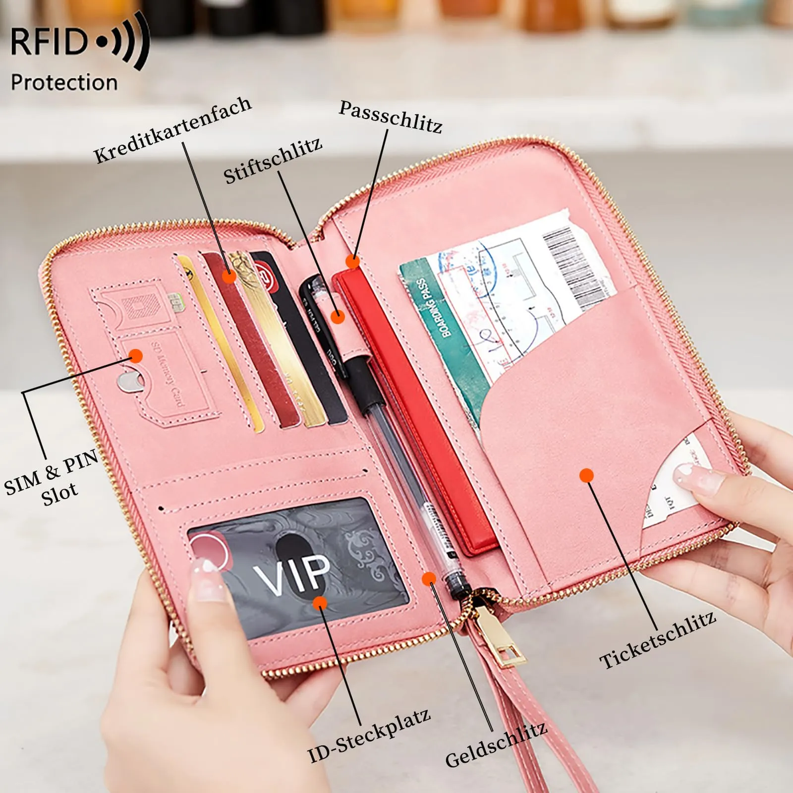 Toctax Custodia per Passaporto in Pelle RFID, Rosa B., 19 x 11.5 x 2 cm - immagine 4