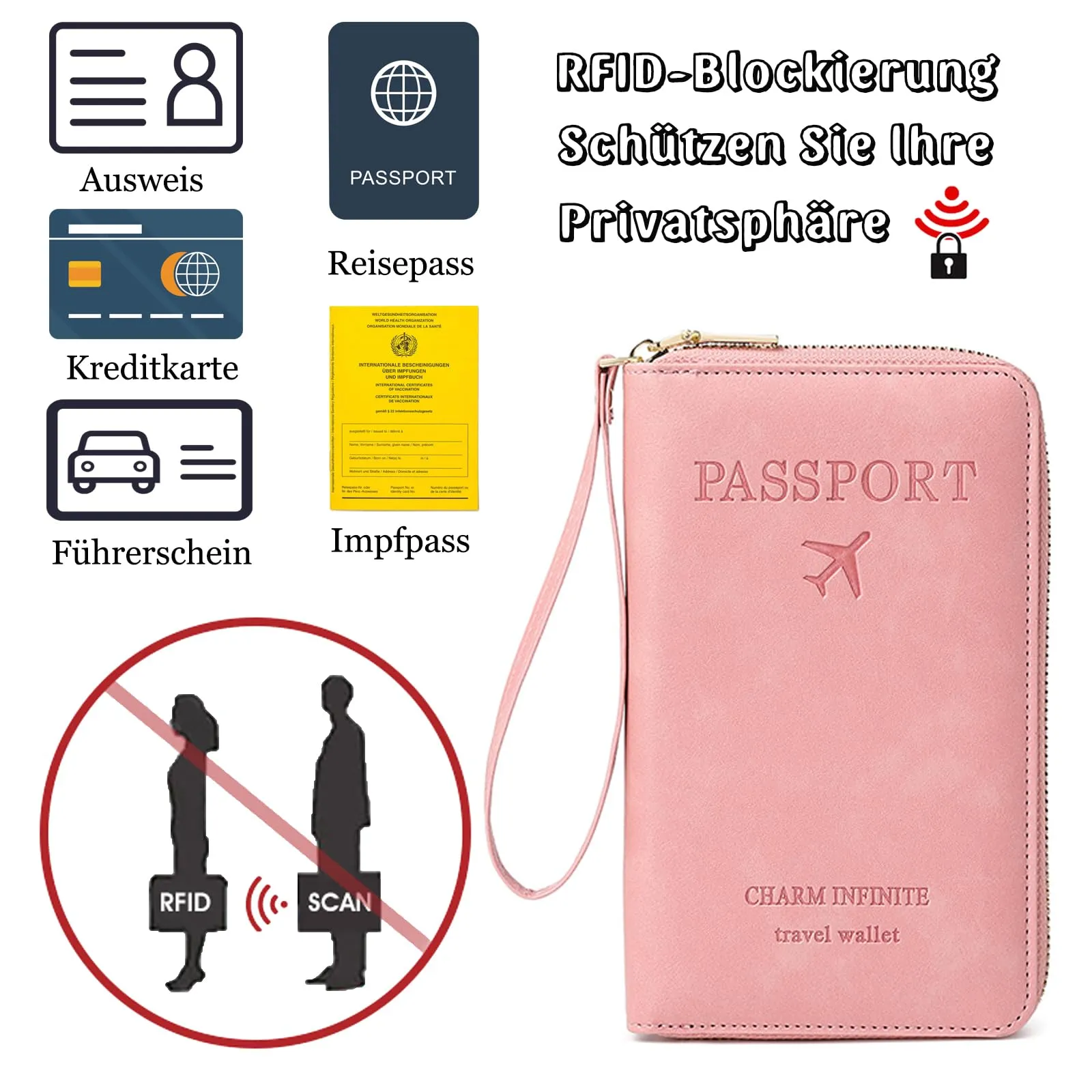 Toctax Custodia per Passaporto in Pelle RFID, Rosa B., 19 x 11.5 x 2 cm - immagine 5