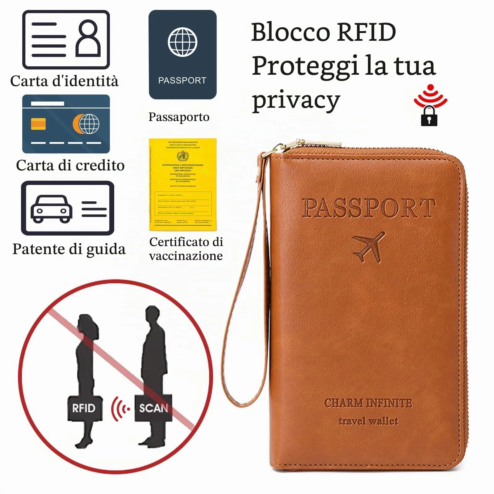 Toctax Custodia per passaporto in pelle con protezione RFID, Marrone B, 19 x 11.5 x 2 cm - immagine 5