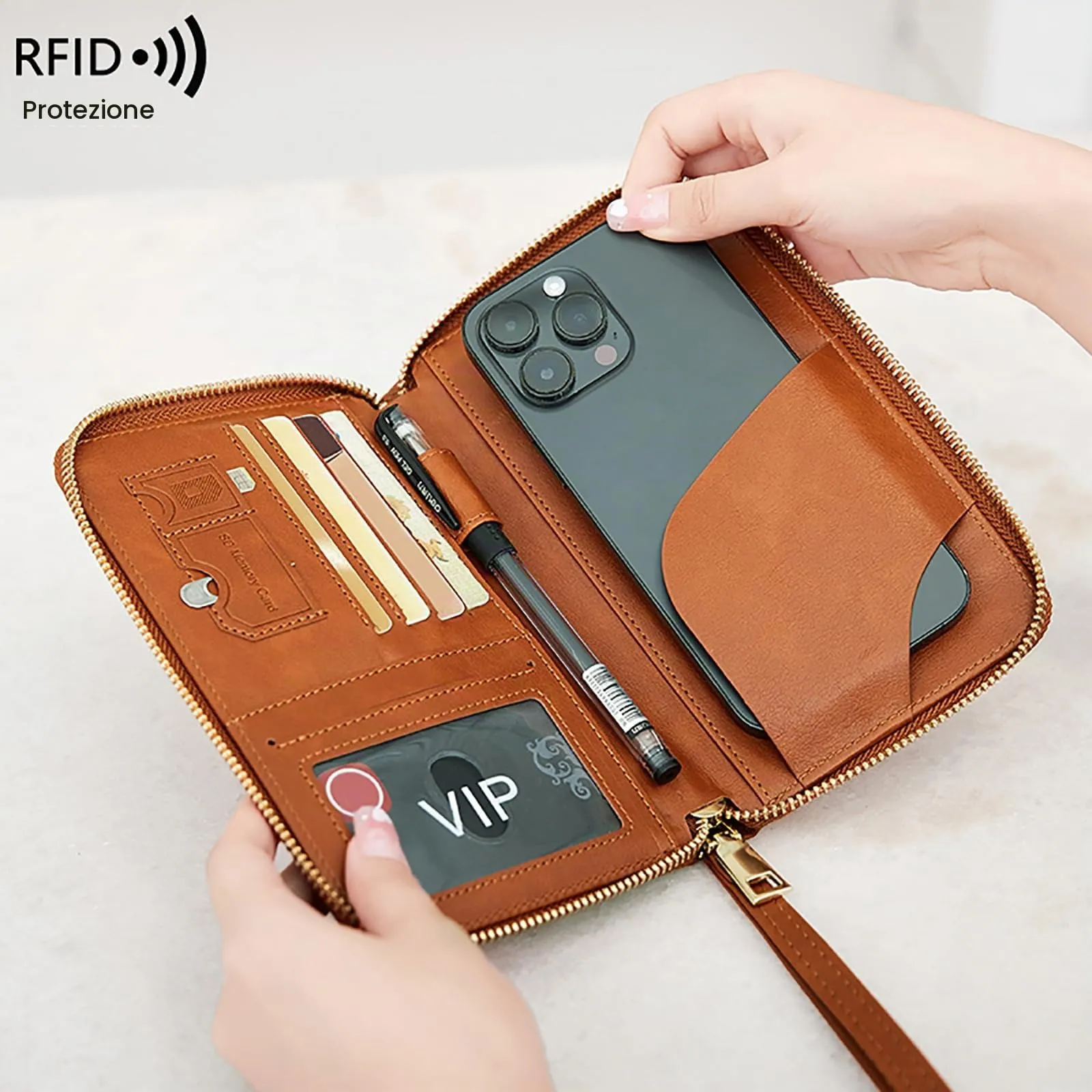 Toctax Custodia per passaporto in pelle con protezione RFID, Marrone B, 19 x 11.5 x 2 cm - immagine 7