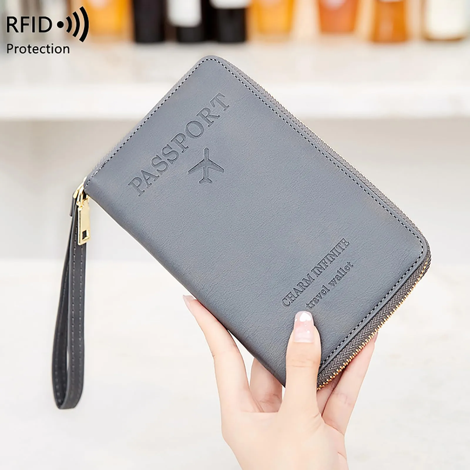 Toctax Custodia per passaporto in pelle con blocco RFID, grigio, 19 x 11.5 x 2 cm - immagine 2