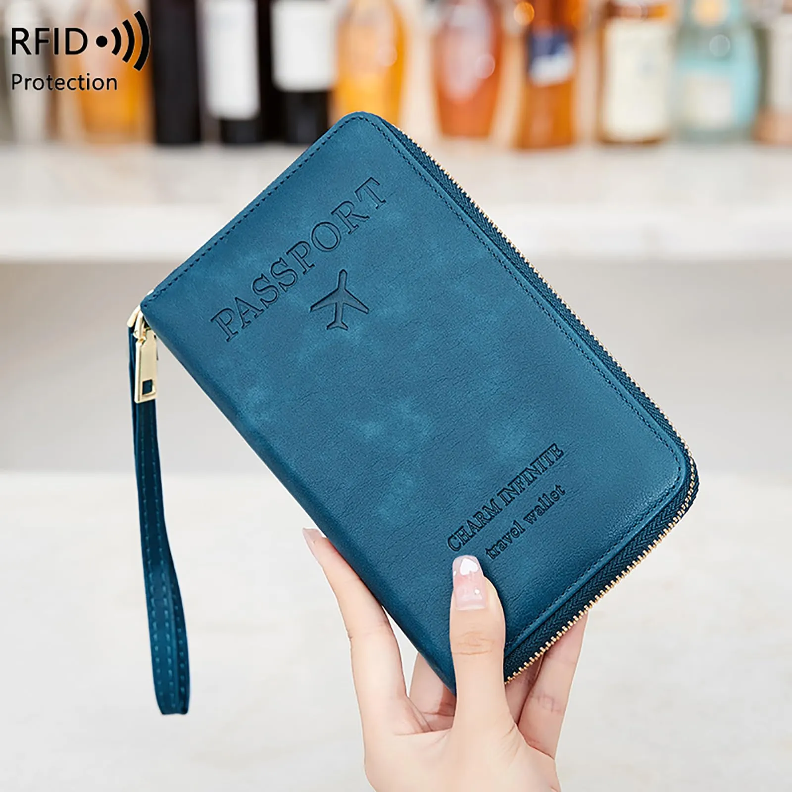 Toctax Custodia per Passaporto in Pelle con Blocco RFID, Blu Scuro B., 19 x 11.5 x 2 cm - immagine 4