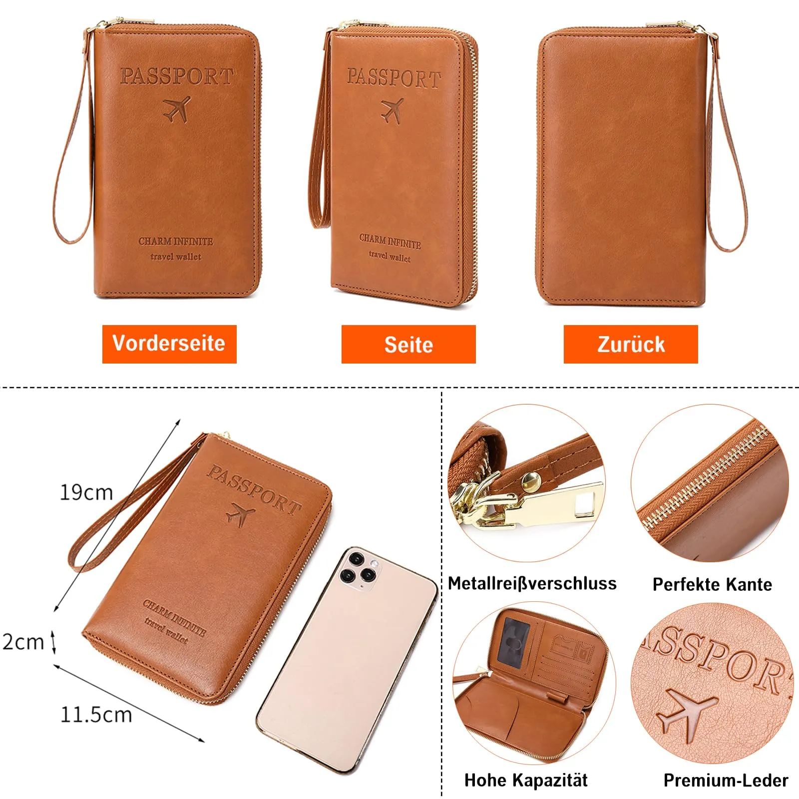 Toctax Custodia per Passaporto in Pelle con Blocco RFID, Blu Scuro B., 19 x 11.5 x 2 cm - immagine 6
