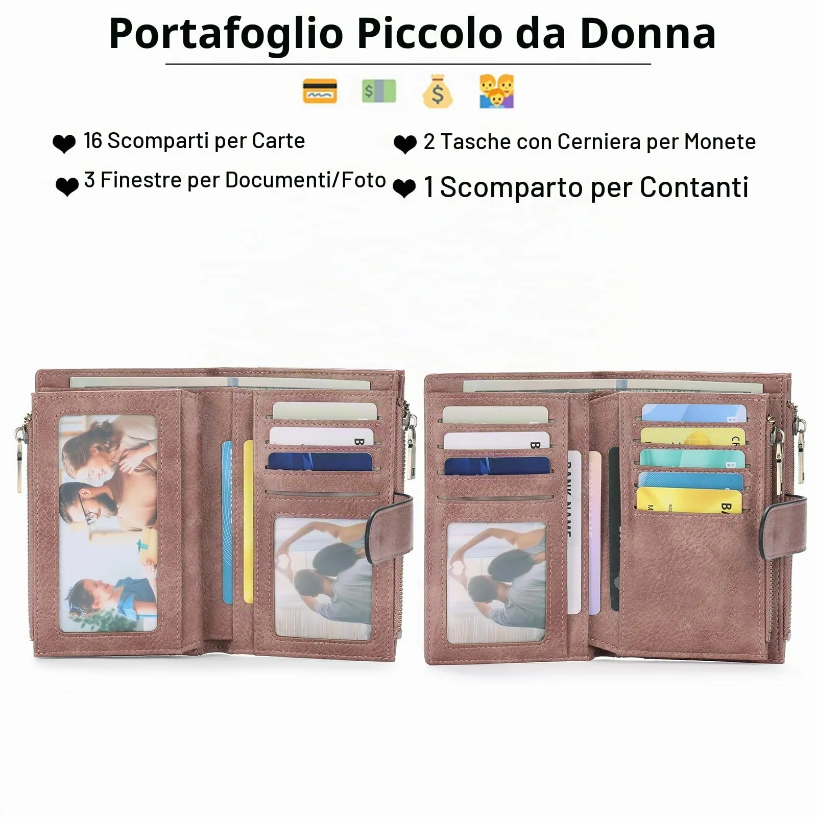 GOIACII Portafoglio da Donna in Pelle con Blocco RFID, 18 Slot per Carte e Tasca Portamonete con Doppia Cerniera - immagine 2