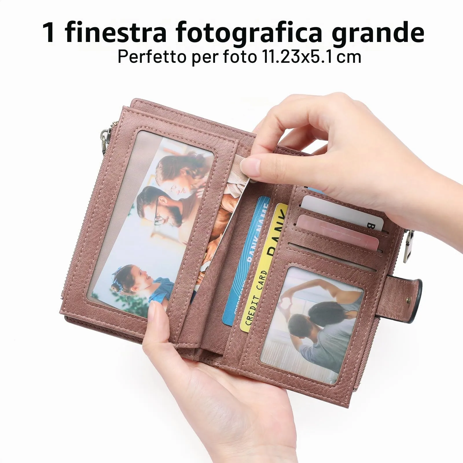 GOIACII Portafoglio da Donna in Pelle con Blocco RFID, 18 Slot per Carte e Tasca Portamonete con Doppia Cerniera - immagine 4