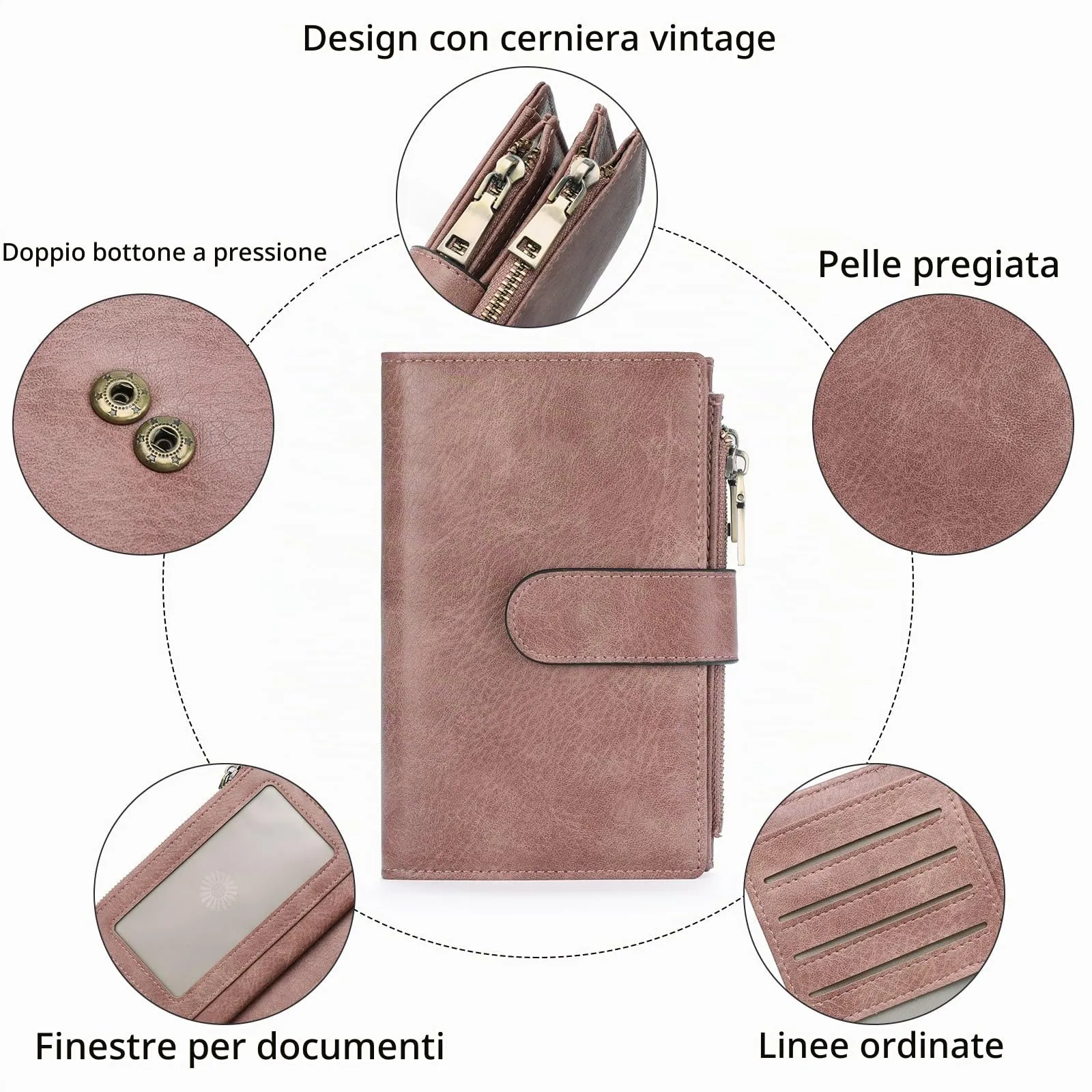 GOIACII Portafoglio da Donna in Pelle con Blocco RFID, 18 Slot per Carte e Tasca Portamonete con Doppia Cerniera - immagine 5