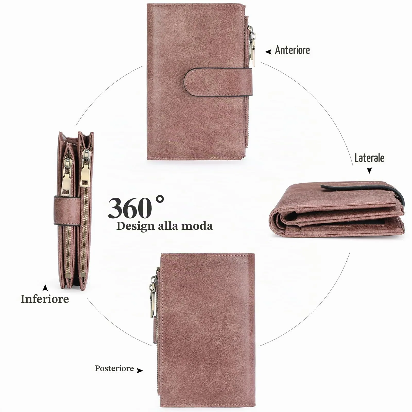 GOIACII Portafoglio da Donna in Pelle con Blocco RFID, 18 Slot per Carte e Tasca Portamonete con Doppia Cerniera - immagine 7