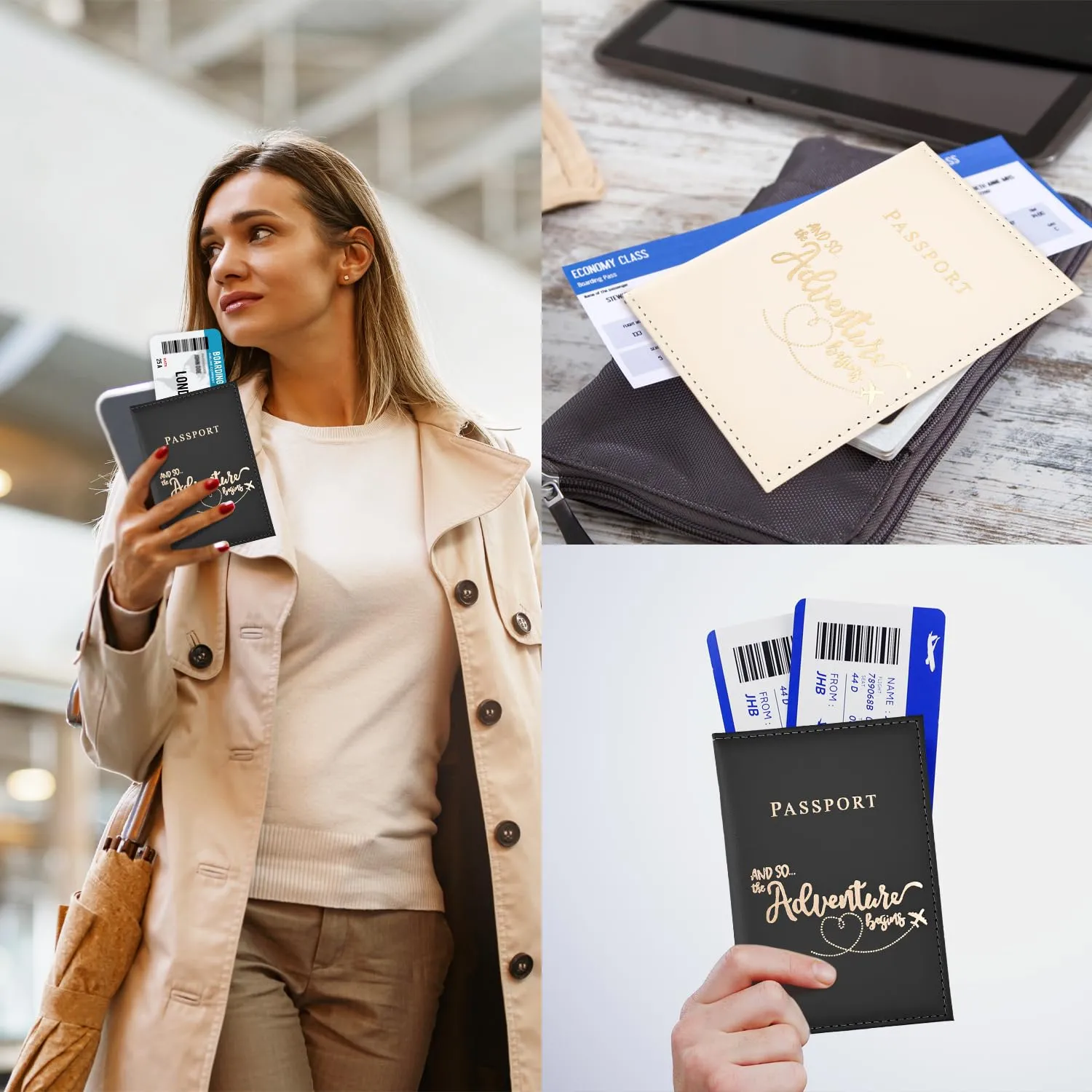REEKNOKOL Portapassaporto in pelle PU, 2 pezzi (Nero + Bianco) - immagine 5