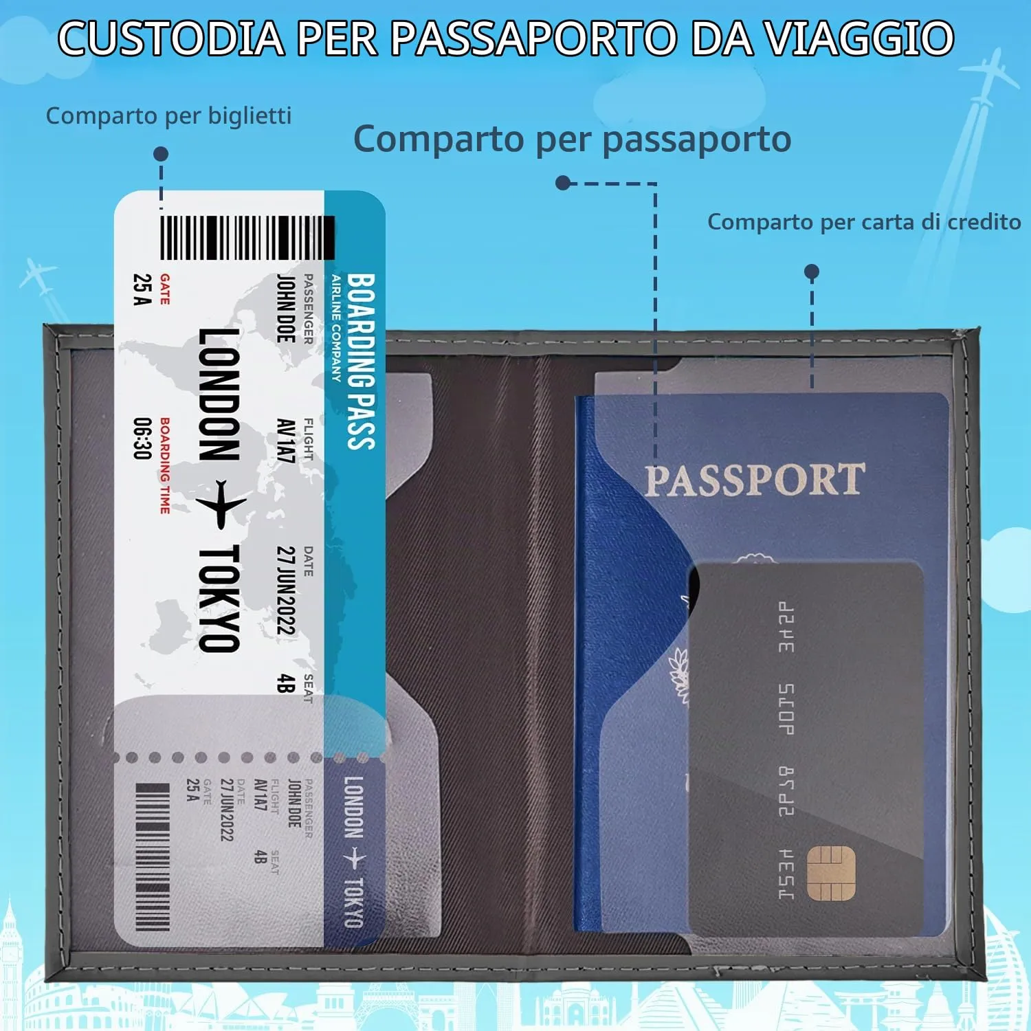REEKNOKOL Portapassaporto in pelle PU, 2 pezzi (Nero + Bianco) - immagine 6